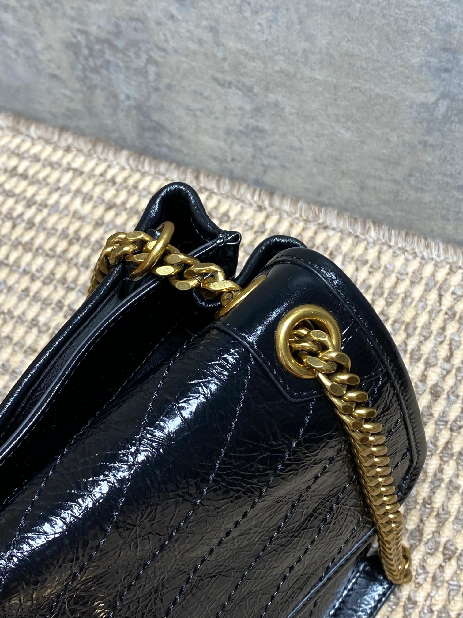 YSL Crinkled Leather Quilted Flap Chain Bag