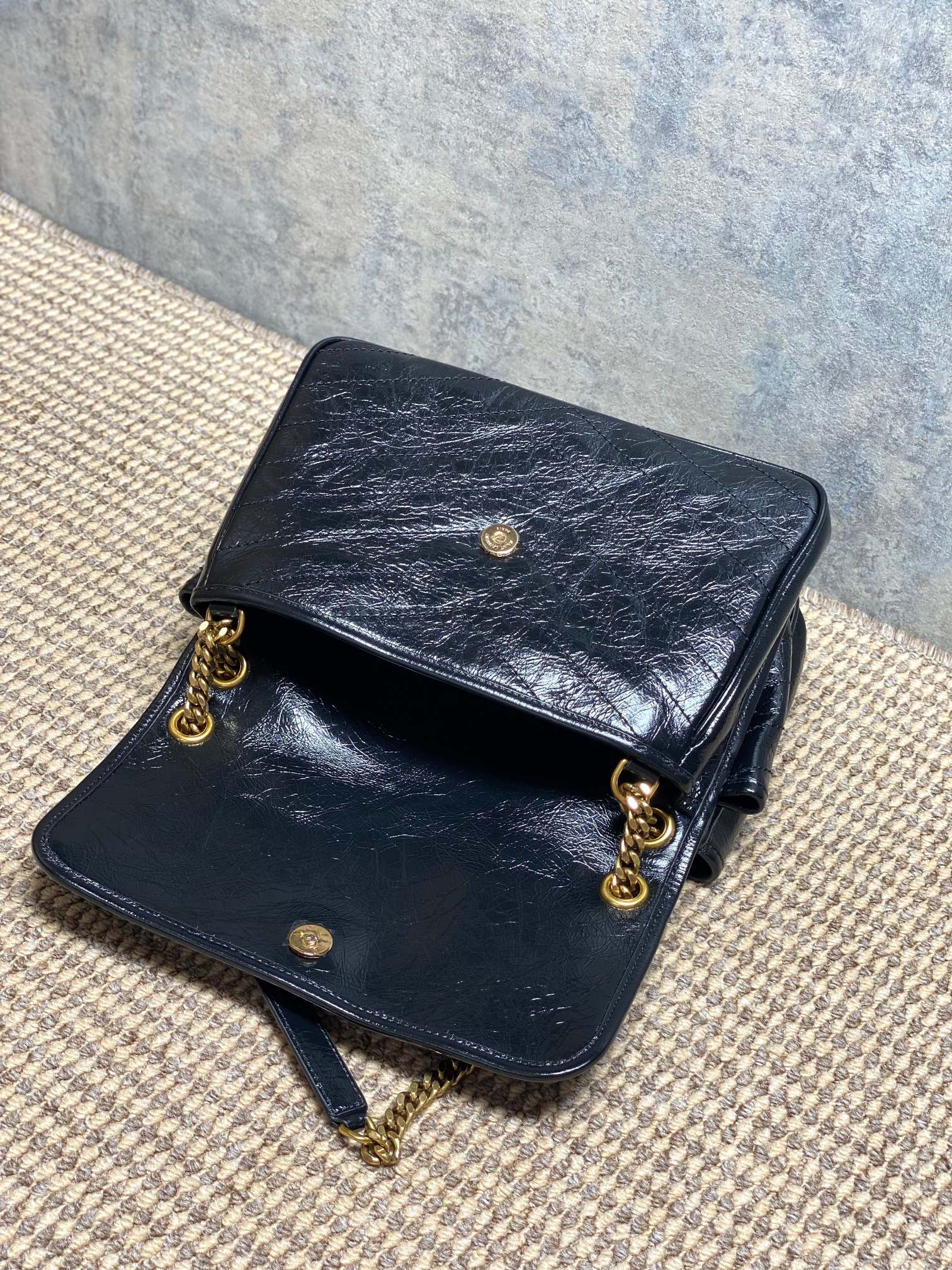YSL Crinkled Leather Quilted Flap Chain Bag