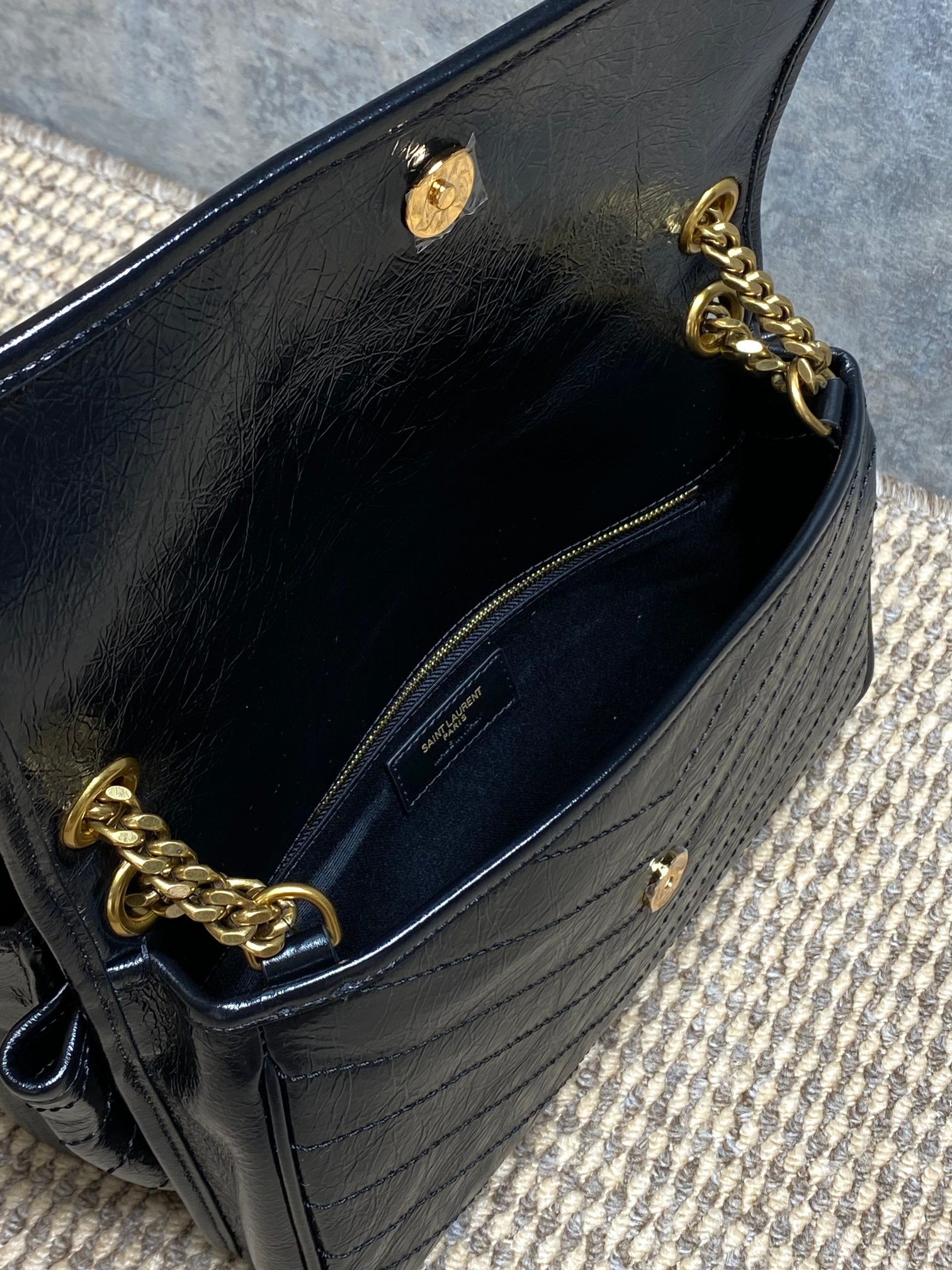 YSL Crinkled Leather Quilted Flap Chain Bag