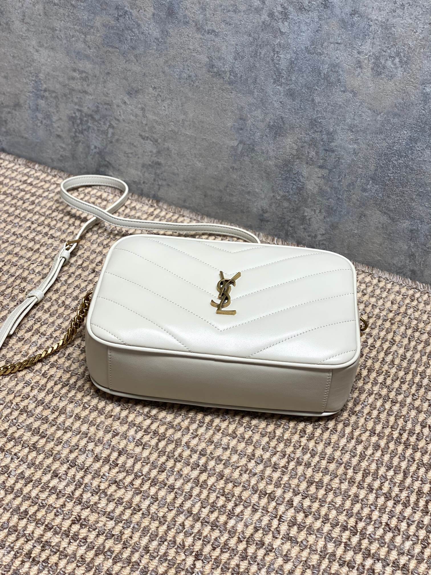YSL V-Quilted Leather Camera Crossbody Bag