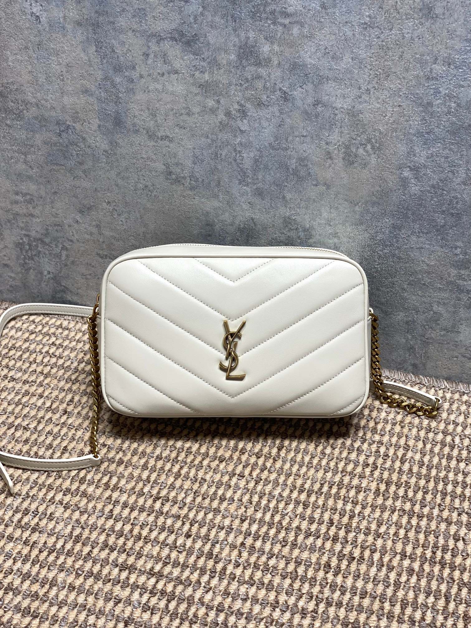 YSL V-Quilted Leather Camera Crossbody Bag