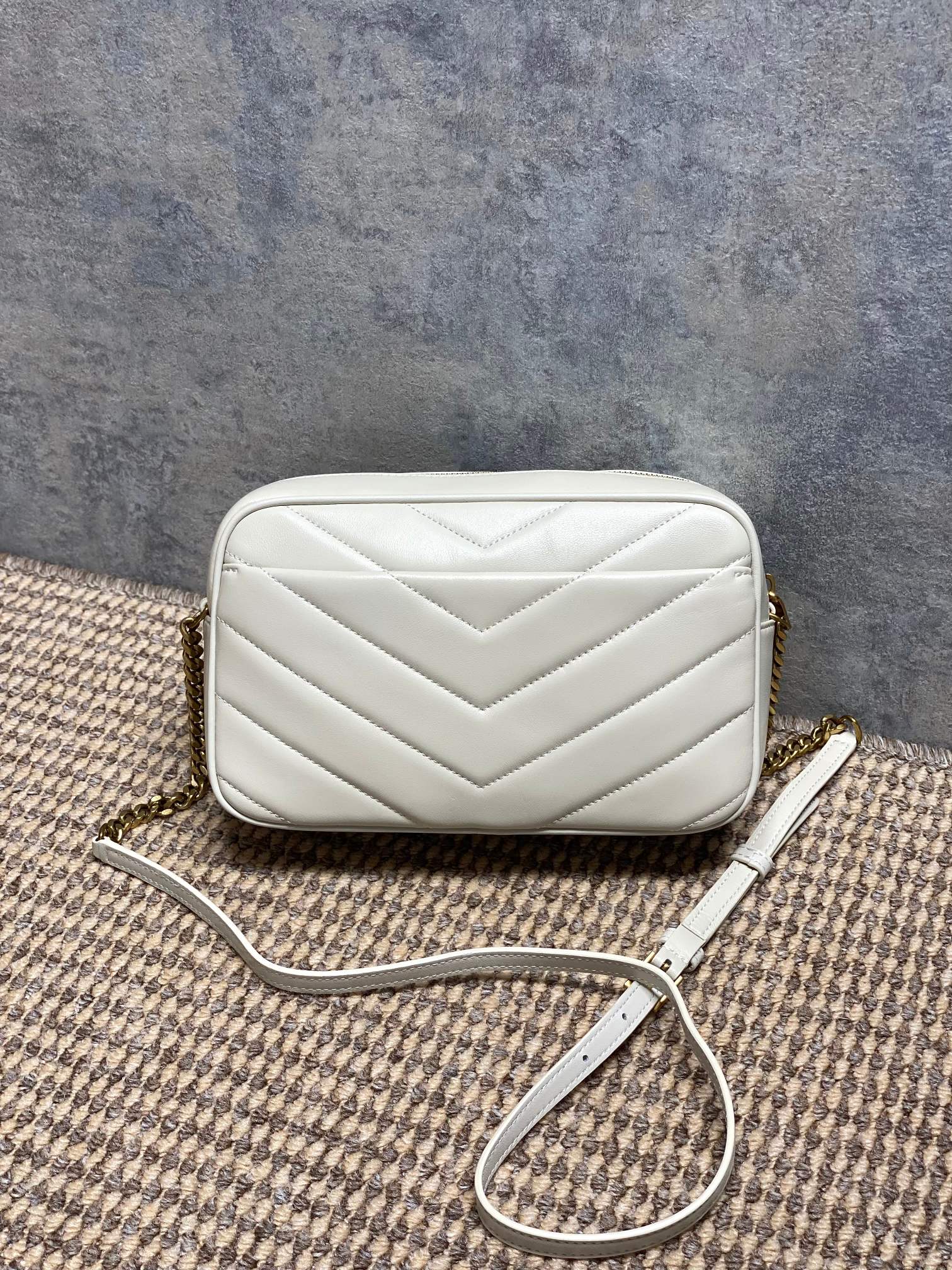 YSL V-Quilted Leather Camera Crossbody Bag