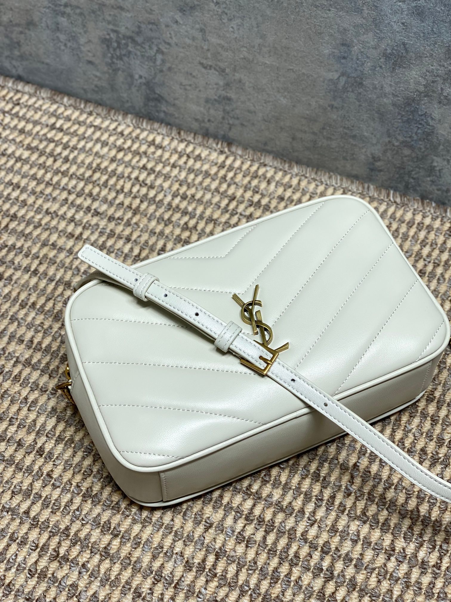 YSL V-Quilted Leather Camera Crossbody Bag