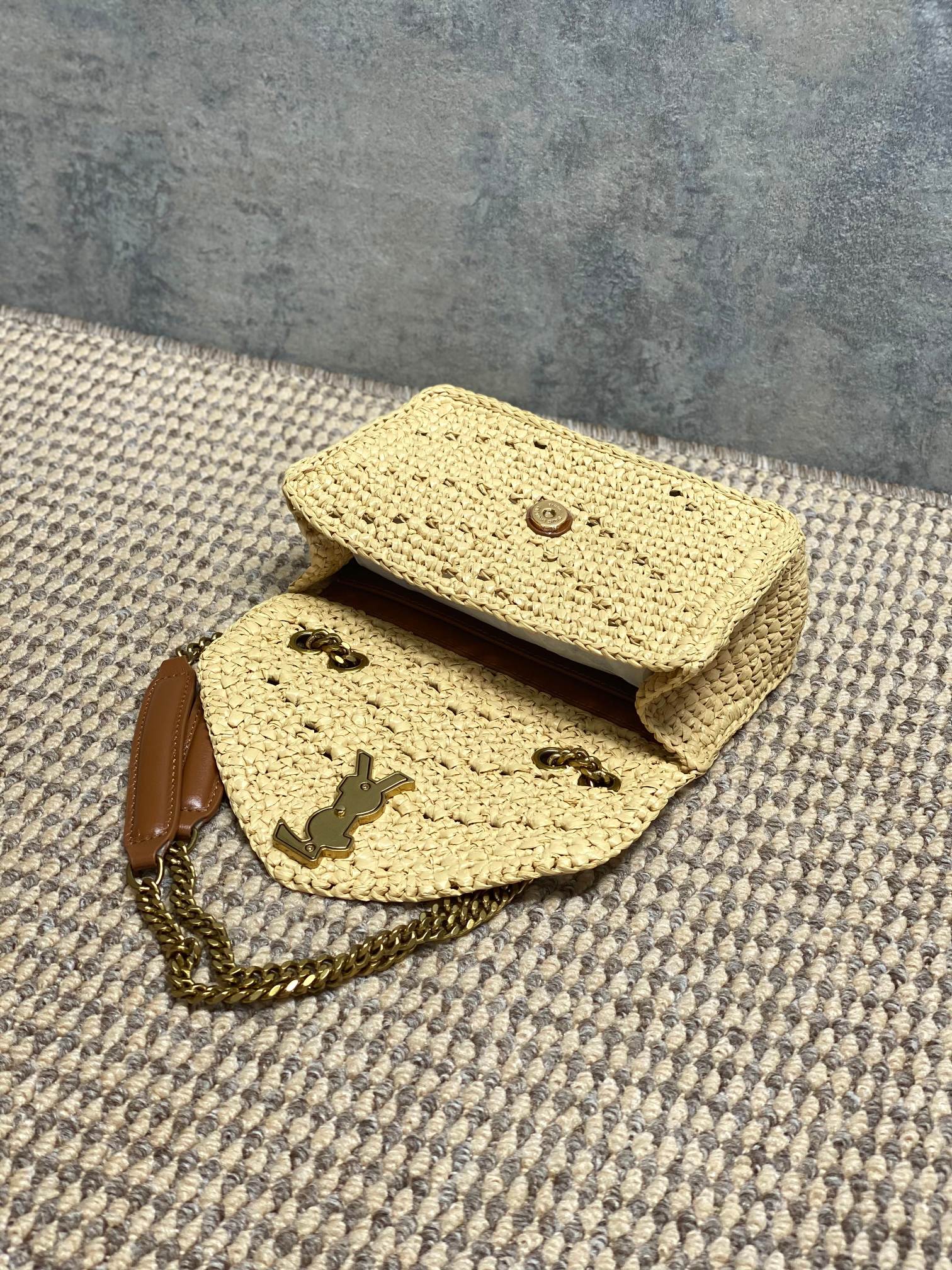 YSL Raffia Woven Flap Chain Bag