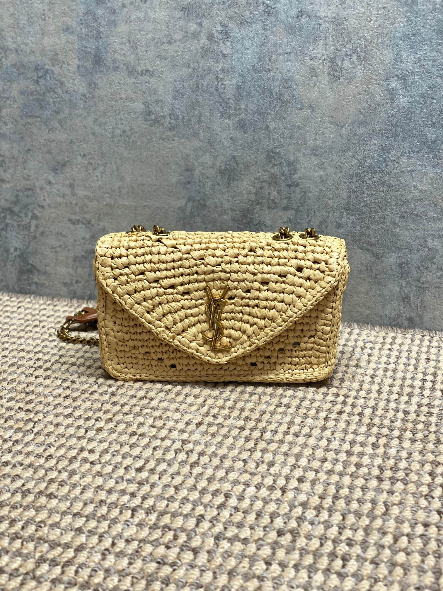 YSL Raffia Woven Flap Chain Bag