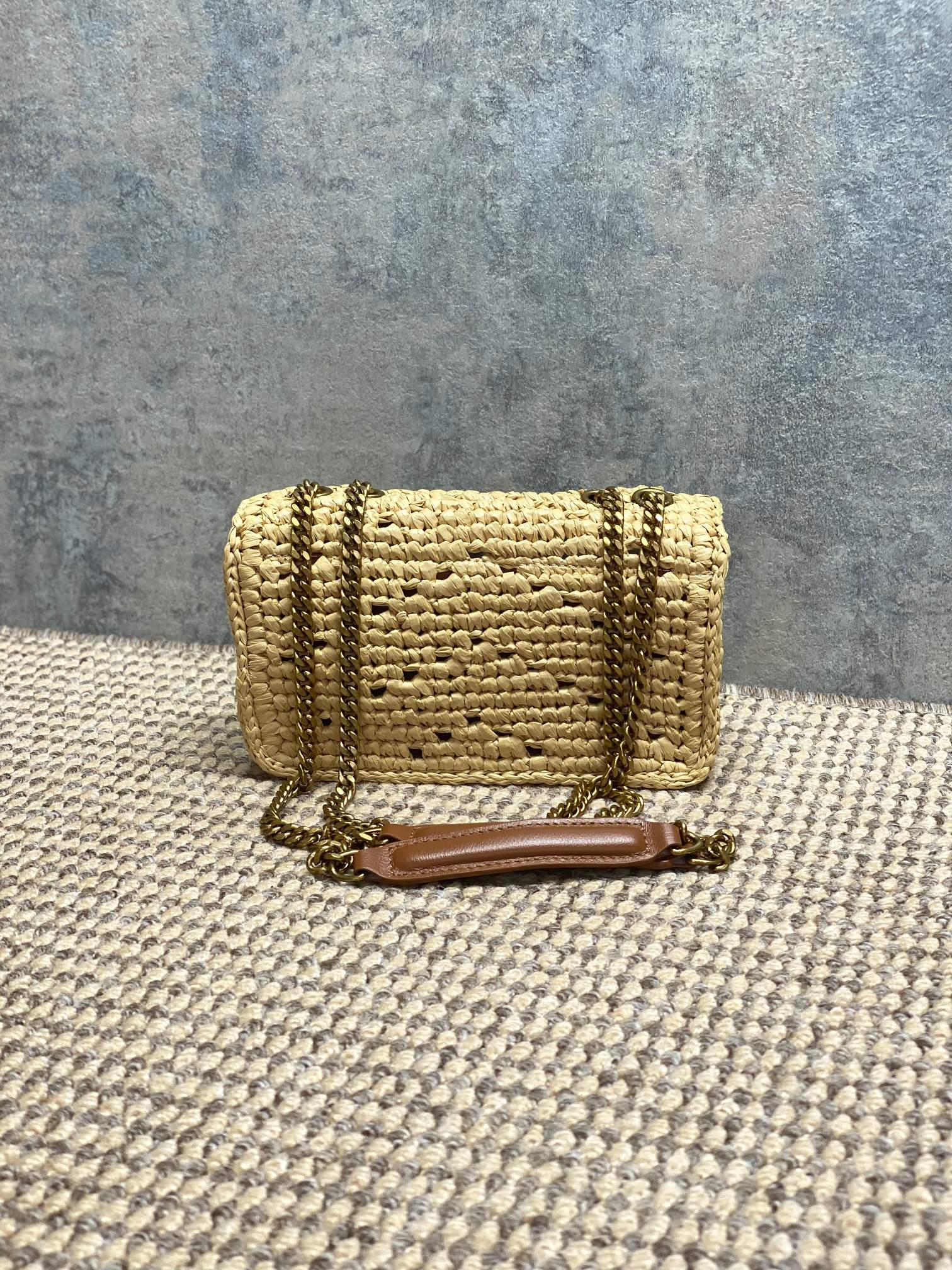 YSL Raffia Woven Flap Chain Bag