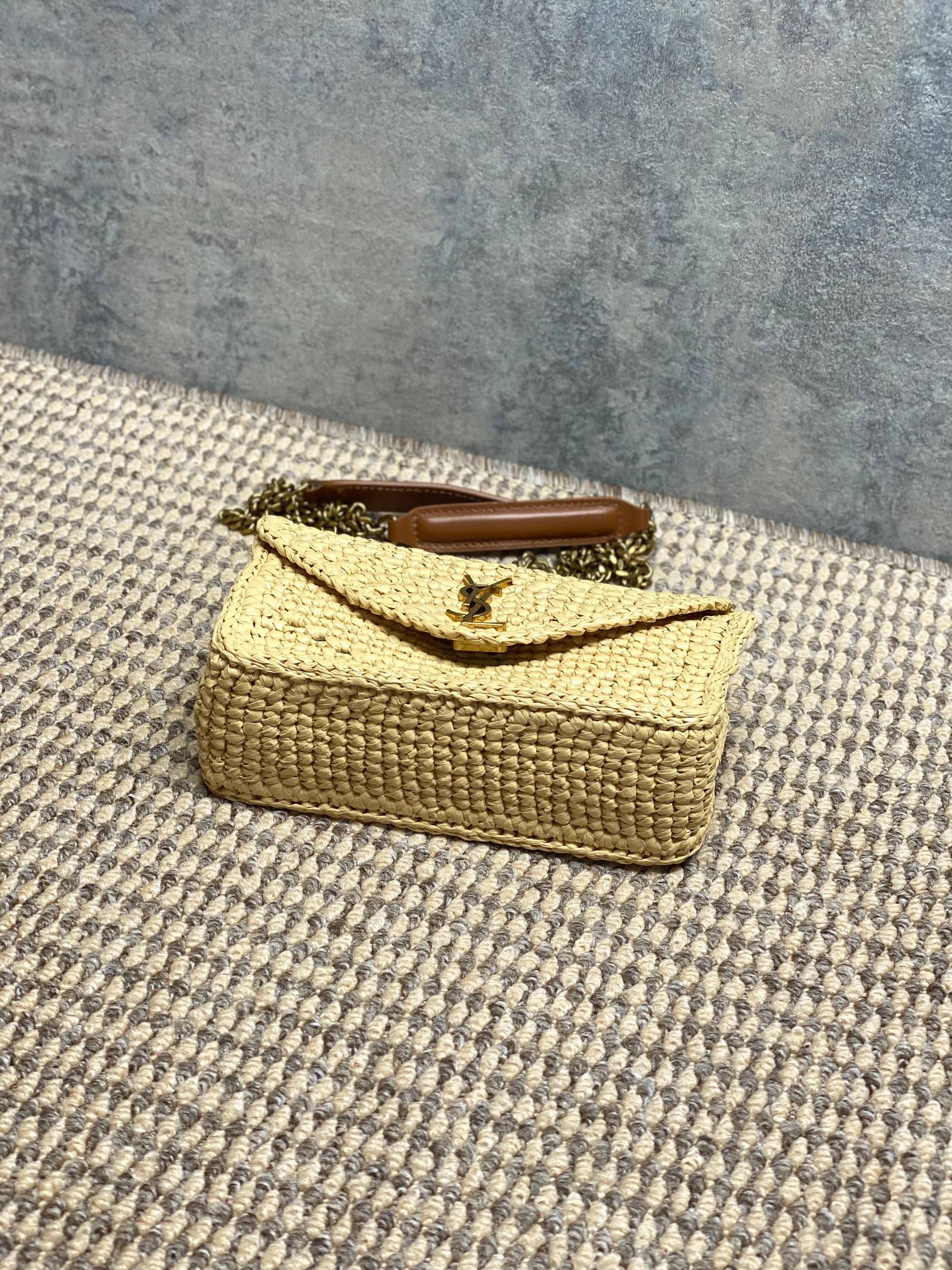YSL Raffia Woven Flap Chain Bag