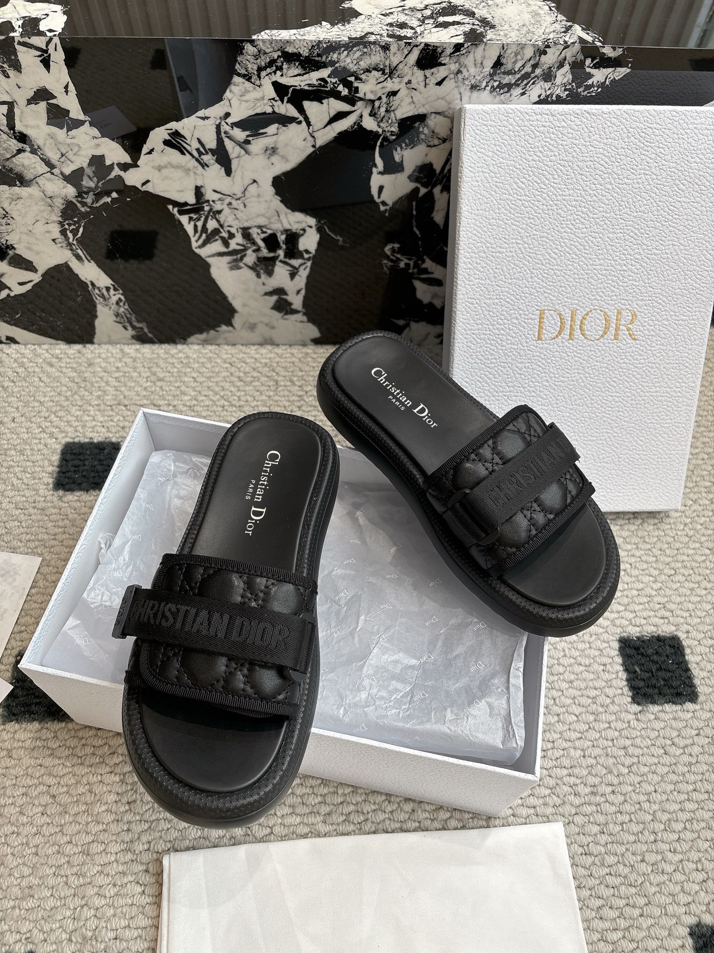 Dior 2025ss新款 Dio(r)evolution系列藤格纹魔术贴一字宽带厚底凉拖鞋
