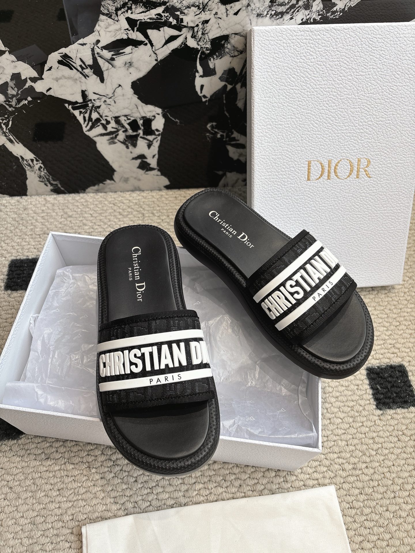 Dior 2025ss新款 Dio(r)evolution系列藤格纹魔术贴一字宽带厚底凉拖鞋