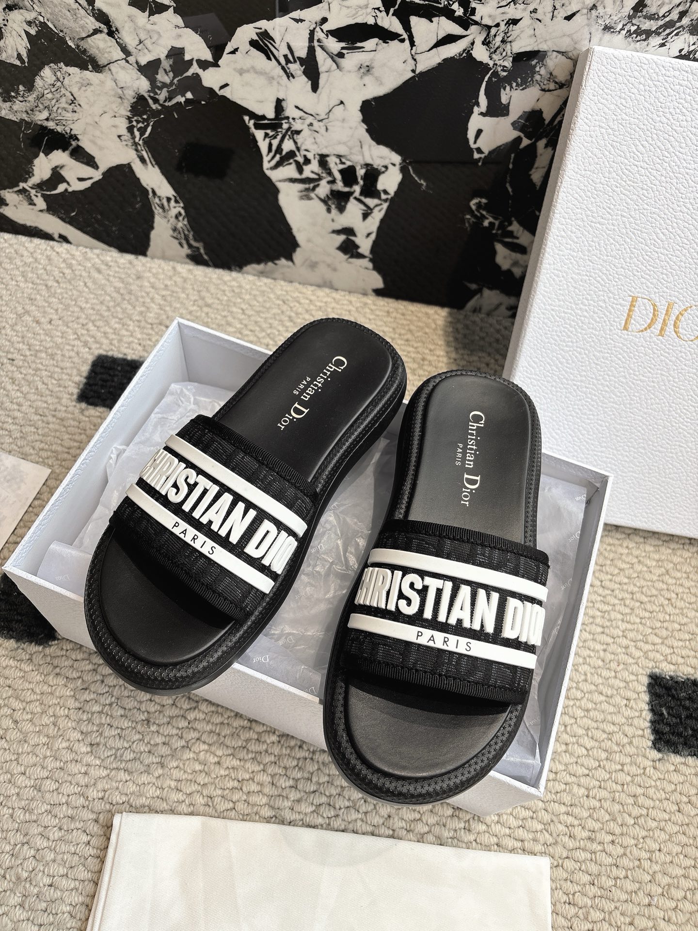 Dior 2025ss新款 Dio(r)evolution系列藤格纹魔术贴一字宽带厚底凉拖鞋