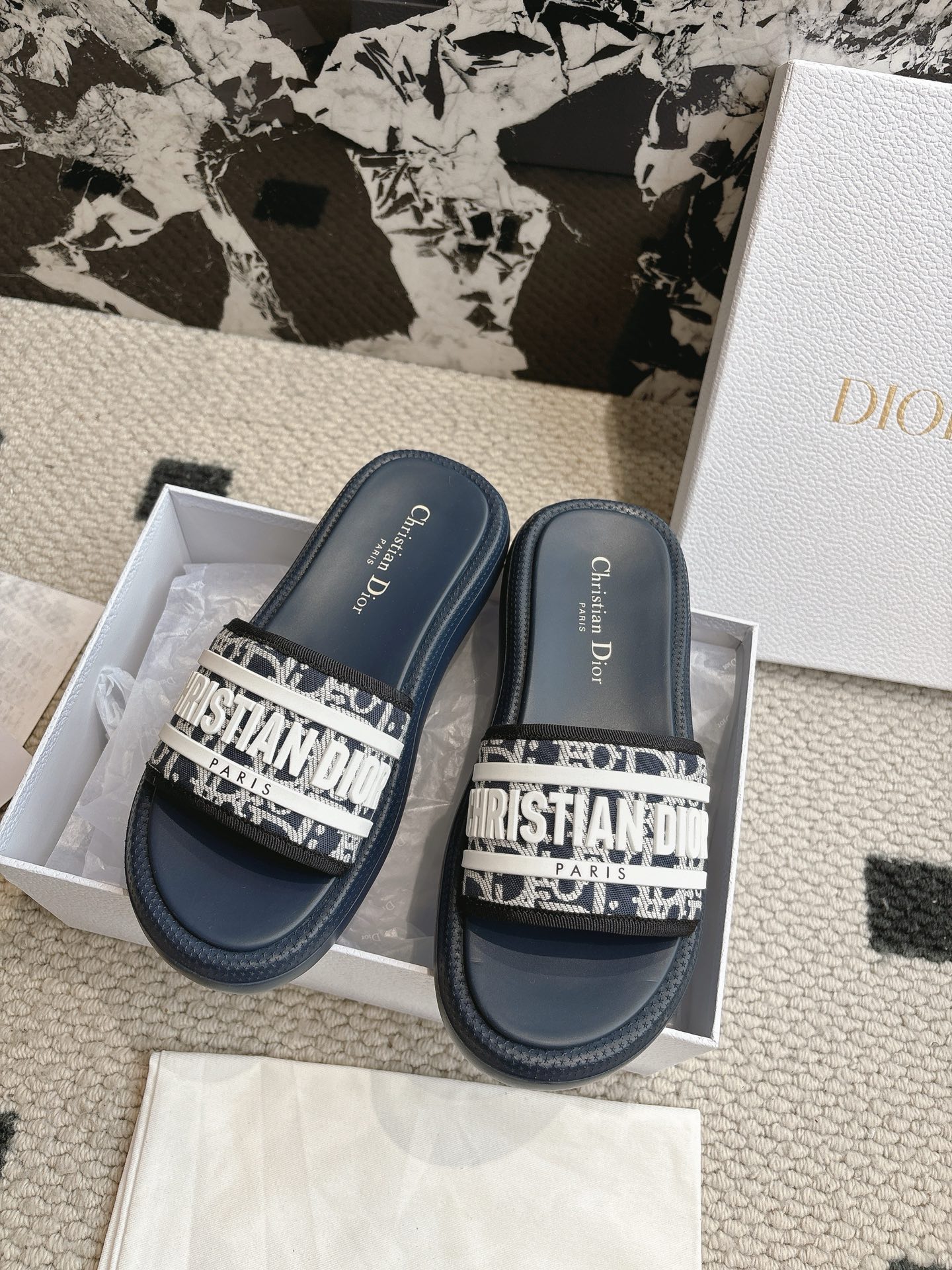 Dior 2025ss新款 Dio(r)evolution系列藤格纹魔术贴一字宽带厚底凉拖鞋