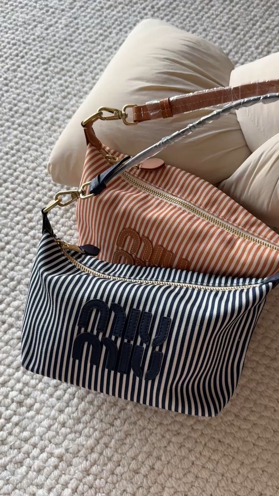 The Miu Miu striped canvas box bag seamlessly combines contemporary - Bag