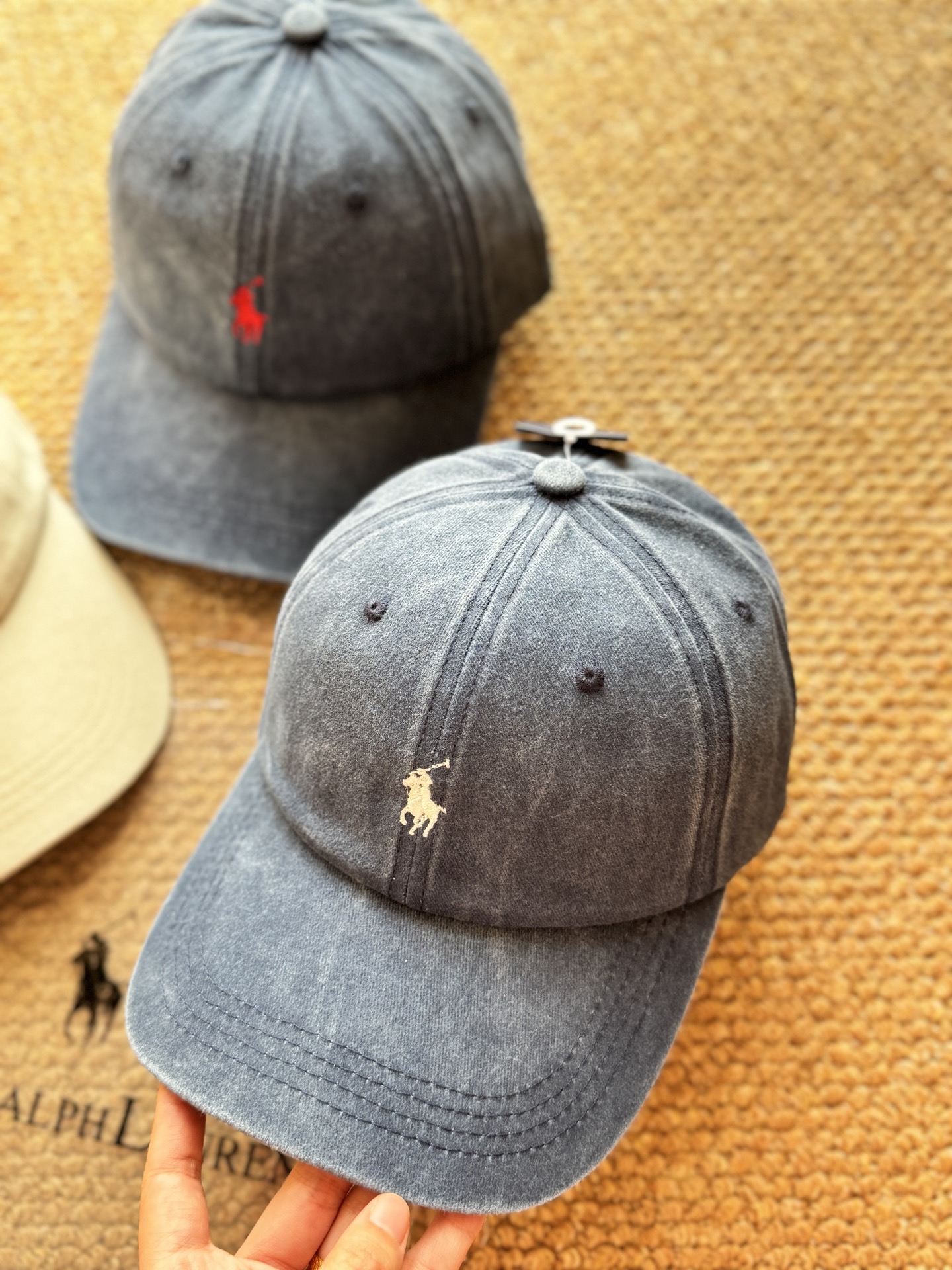 contrast with the blue hat body - Hat 2
