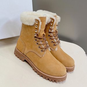 Celine Short Boots Unisex Cowhide Genuine Leather Lambswool Rubber Fall/Winter Collection Fashion