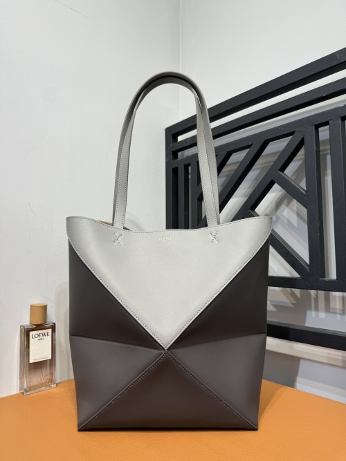 Loewe Puzzle Fold Tote Bag, Foldable Design, Light Gray/Dark Gray, Medium 1 Loewe Puzzle Fold Tote Bag, Foldable Design, Light Gray/Dark Gray, Medium