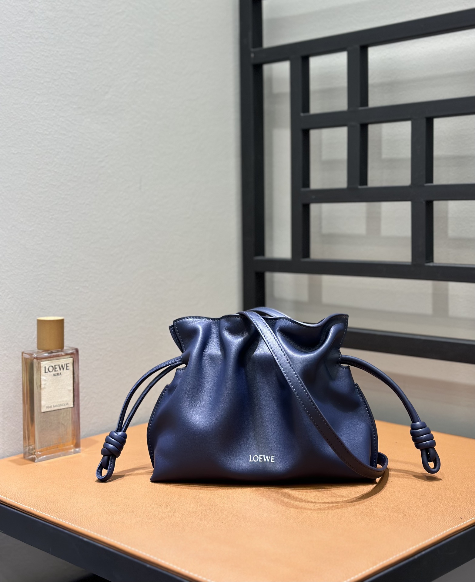 Loewe Flamenco Small Drawstring Bag, Dark Blue Leather Crossbody 2 i1720525496 8444 0