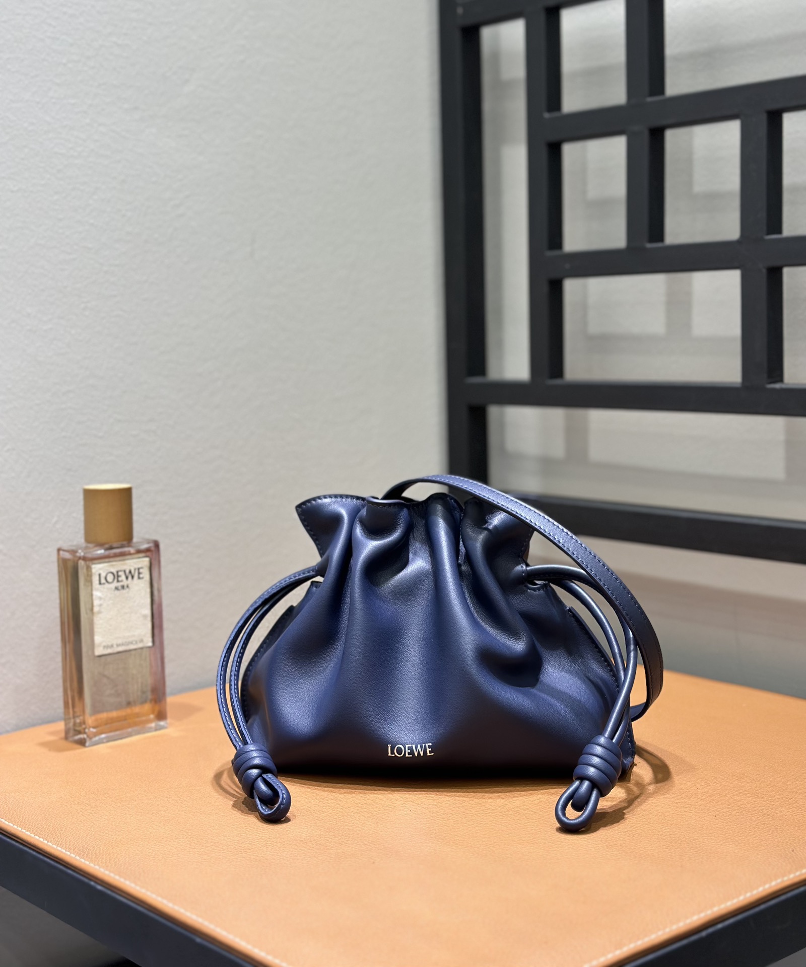 Loewe Flamenco Small Drawstring Bag, Dark Blue Leather Crossbody 3 i1720525497 4632 6