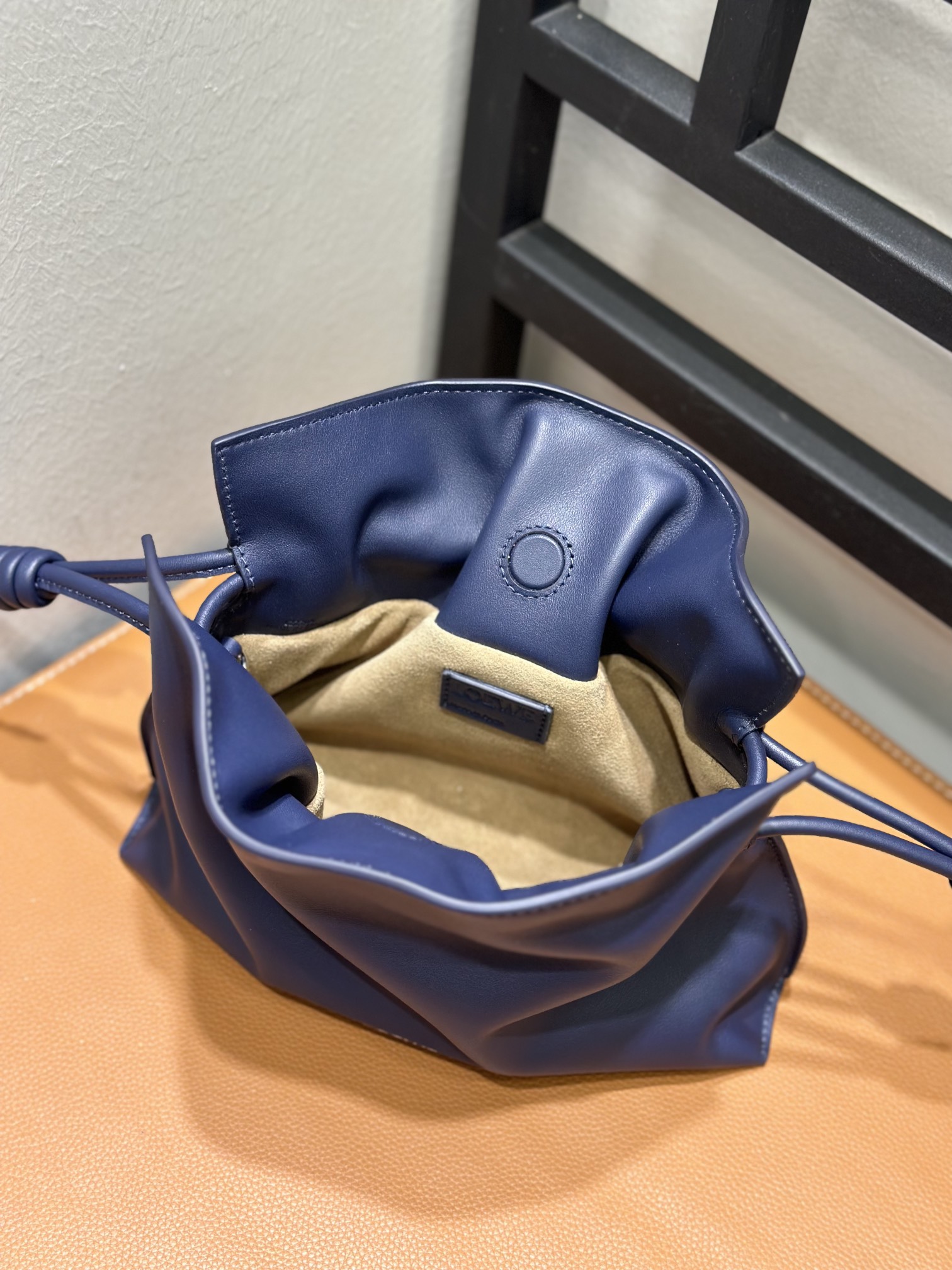 Loewe Flamenco Small Drawstring Bag, Dark Blue Leather Crossbody 5 i1720525497 8619 5
