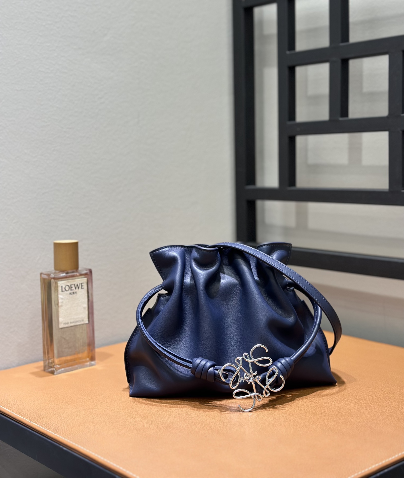 Loewe Flamenco Small Drawstring Bag, Dark Blue Leather Crossbody 4 i1720525497 9670 3