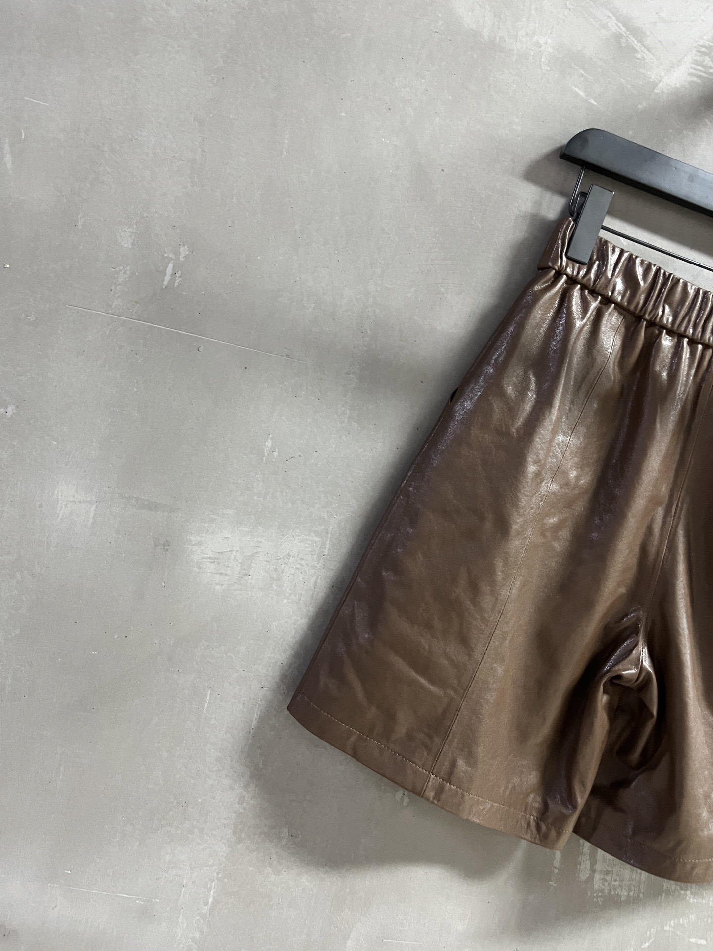 Caramel Lambskin Leather Shorts - Turkish Imported Leather, Elastic Waist 6 i1753545328954 5393 0 3
