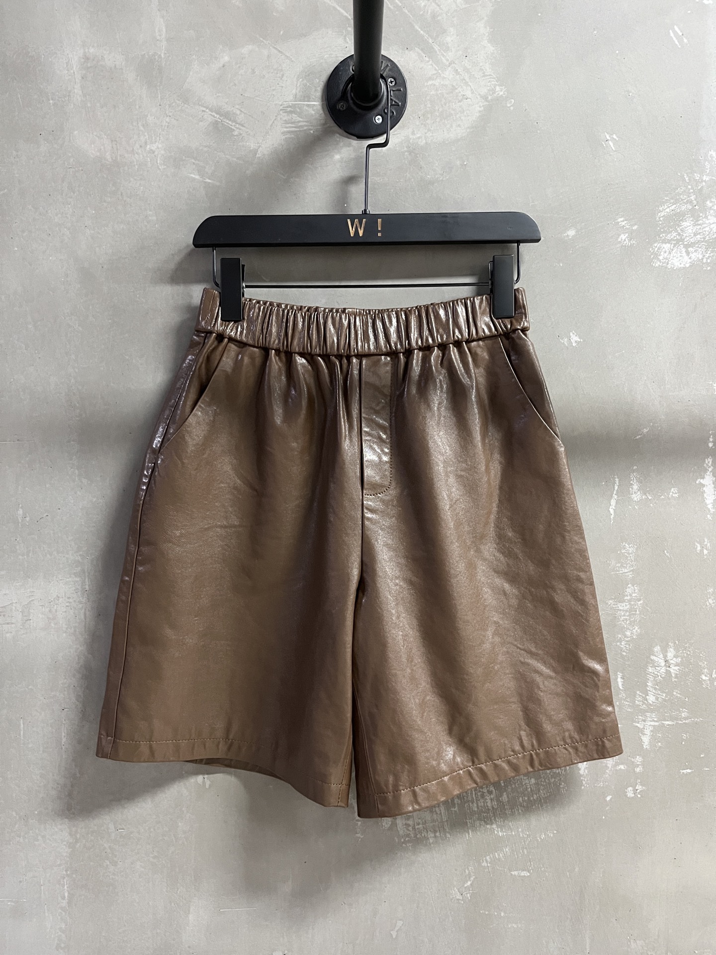 Caramel Lambskin Leather Shorts - Turkish Imported Leather, Elastic Waist 3 i1753545329135 3251 0 0