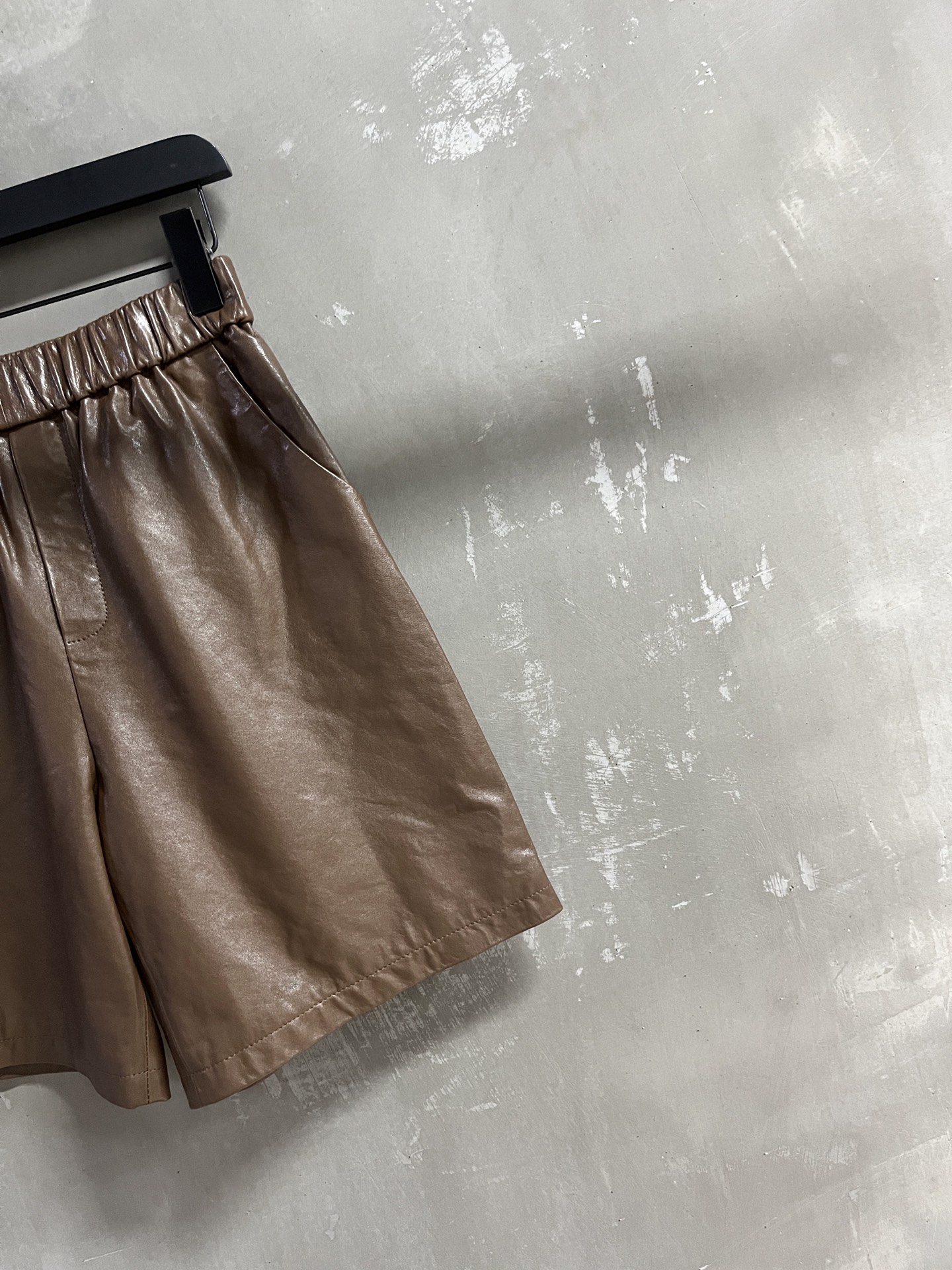 Caramel Lambskin Leather Shorts - Turkish Imported Leather, Elastic Waist 5 i1753545329388 9911 0 2
