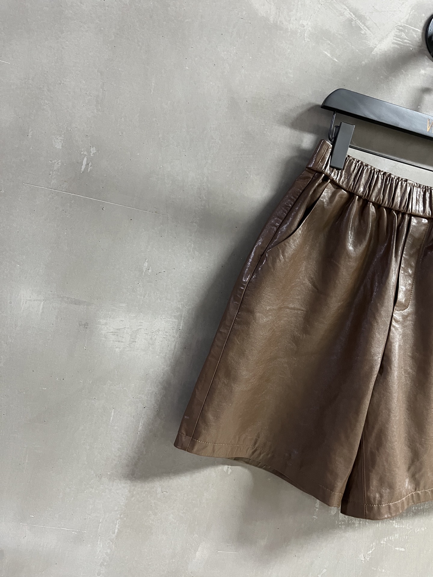 Caramel Lambskin Leather Shorts - Turkish Imported Leather, Elastic Waist 4 i1753545331939 6881 0 1