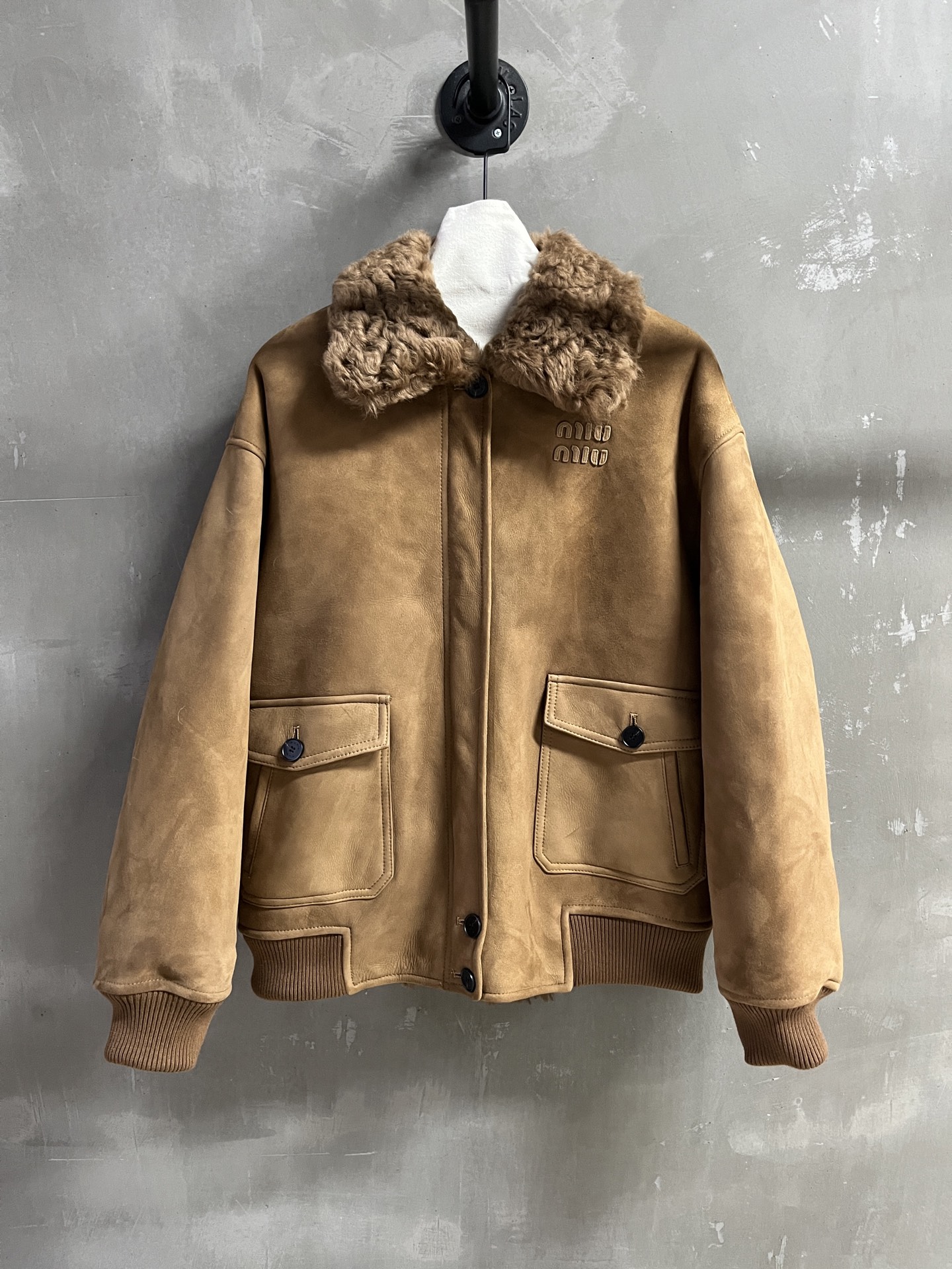Miu Miu Shearling-Collar Suede Jacket: Classic, Chic, and Versatile