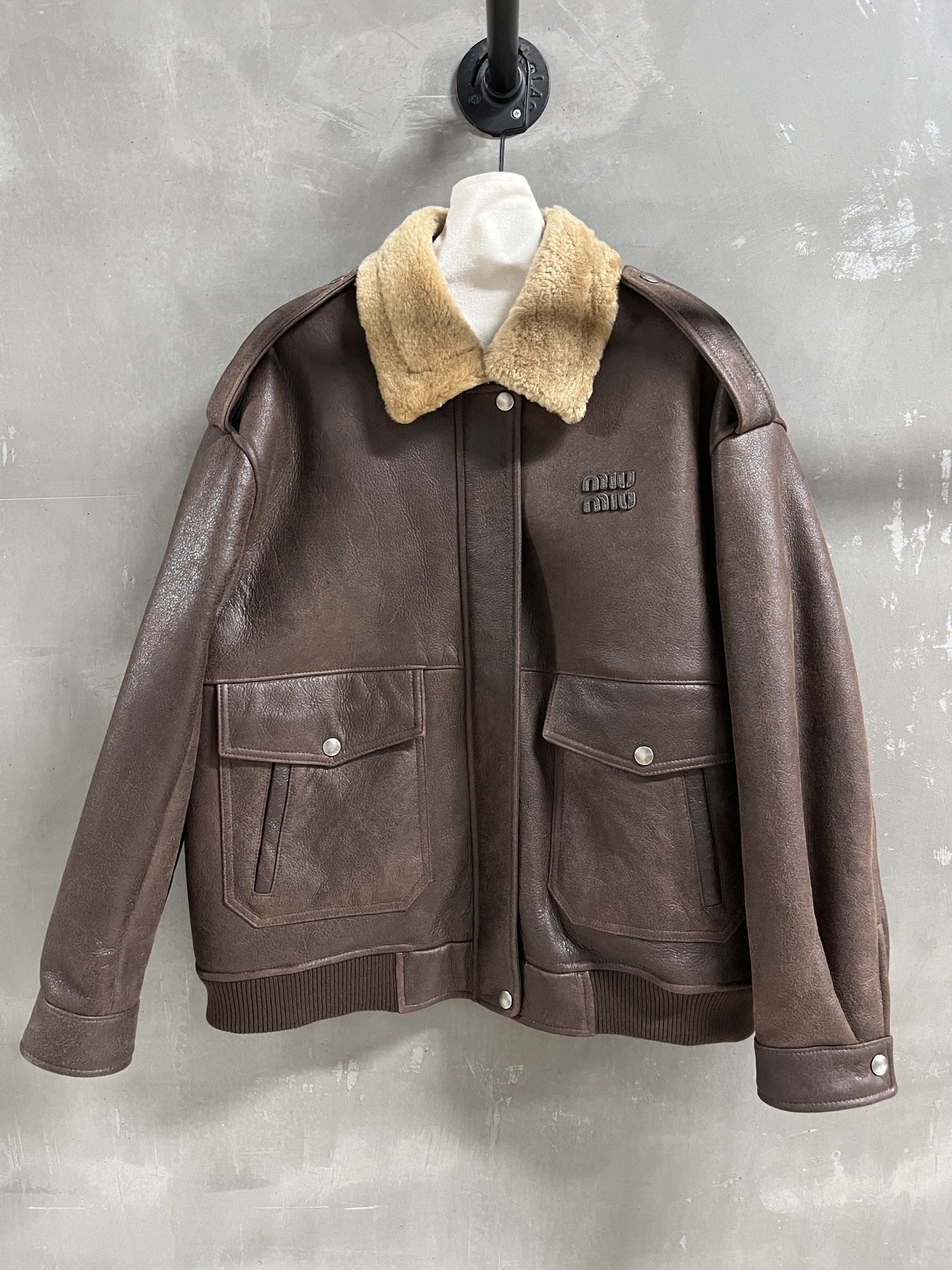 Miu Miu Women's Shearling-Trimmed Leather Jacket - Fall 2025 Collection