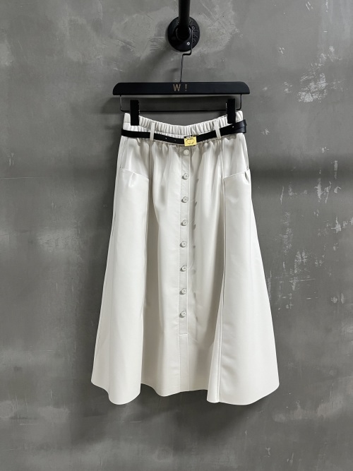 Dior Inspired White Lambskin Leather Midi Skirt with Belt - Elegant Style 5 Dior Inspired White Lambskin Leather Midi Skirt with Belt - Elegant Style