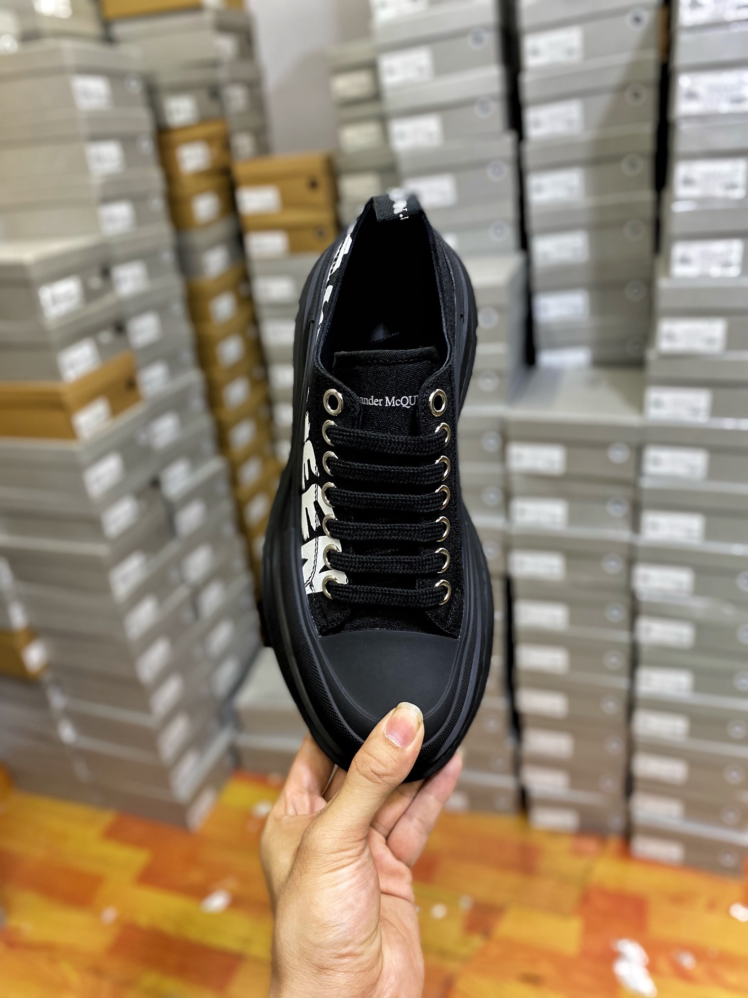 Alexander McQueen/Alexander McQueen platform shoes thick-soled height-enhancing canvas dad shoes graffiti color matching