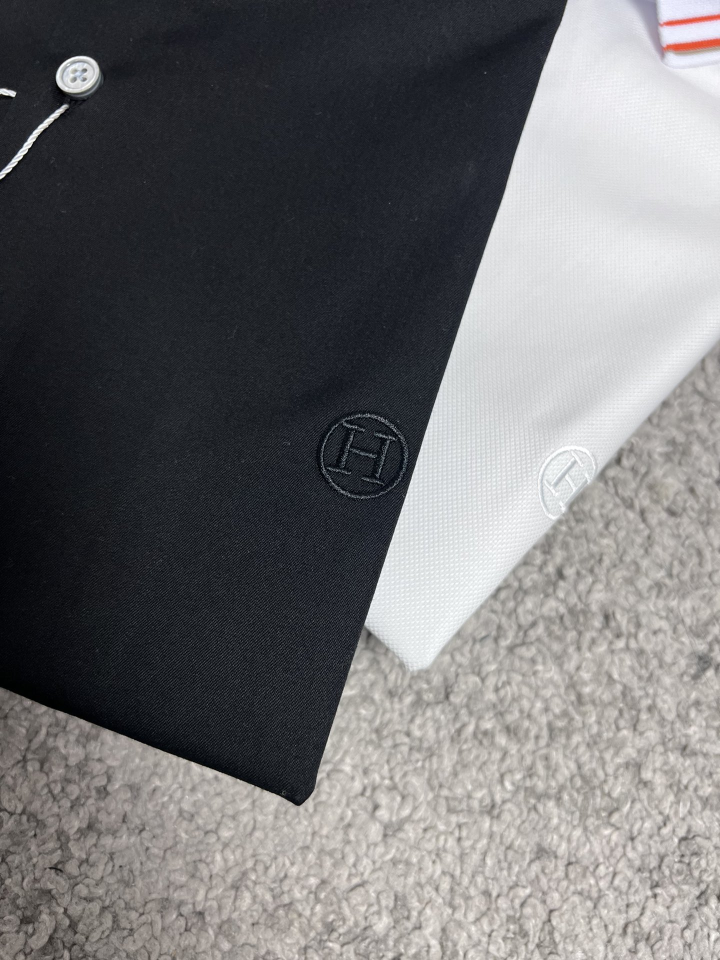 H家23SS春夏新款短袖衬衫针织条纹拼接领设计高端系列黑色白色S,M,L,XL,XXL