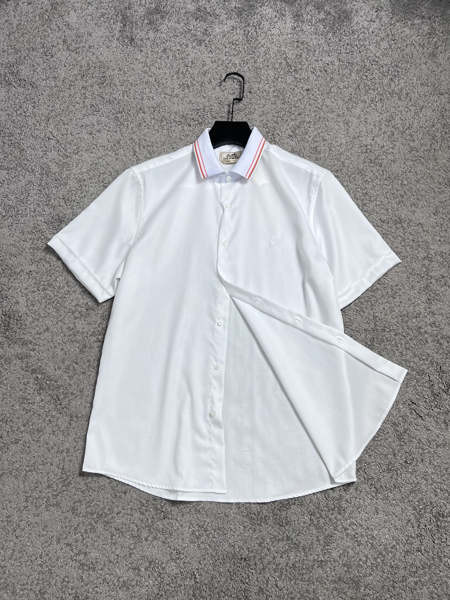 H家23SS春夏新款短袖衬衫针织条纹拼接领设计高端系列黑色白色S,M,L,XL,XXL