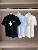 Dior Clothing T-Shirt Black Blue White Embroidery Poplin Fabric Summer Collection Short Sleeve