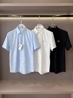 Dior Clothing T-Shirt from China 2023
 Black Blue White Embroidery Poplin Fabric Summer Collection Short Sleeve
