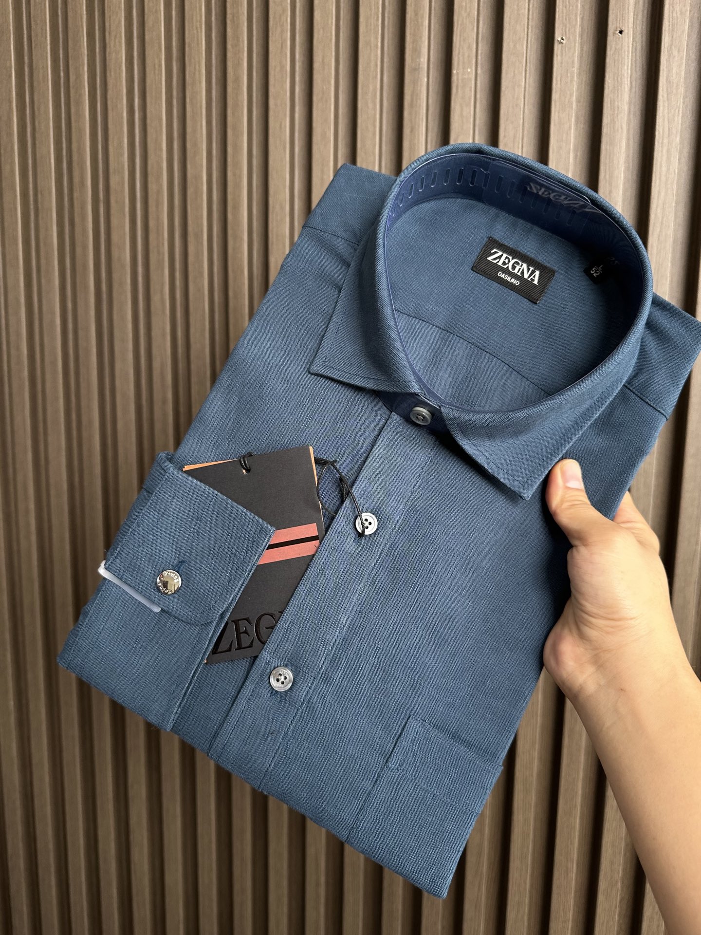 （深蓝色～）ZZ杰尼亚25FW秋冬新款半开扣款亚麻衬衫｜码数：SMLXLXXL