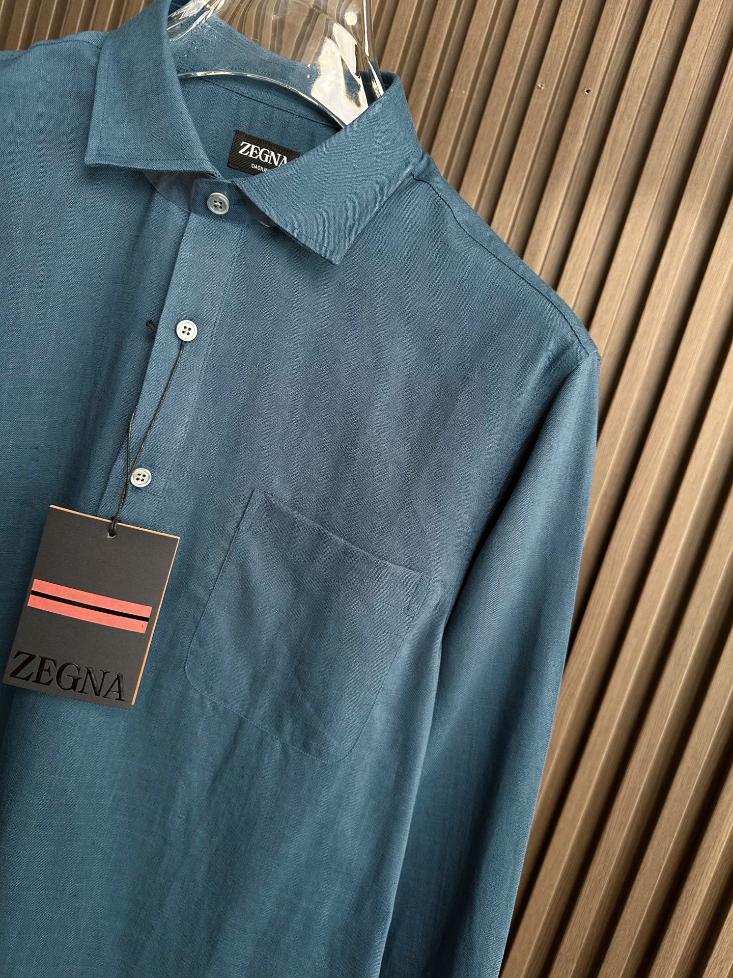 （深蓝色～）ZZ杰尼亚25FW秋冬新款半开扣款亚麻衬衫｜码数：SMLXLXXL