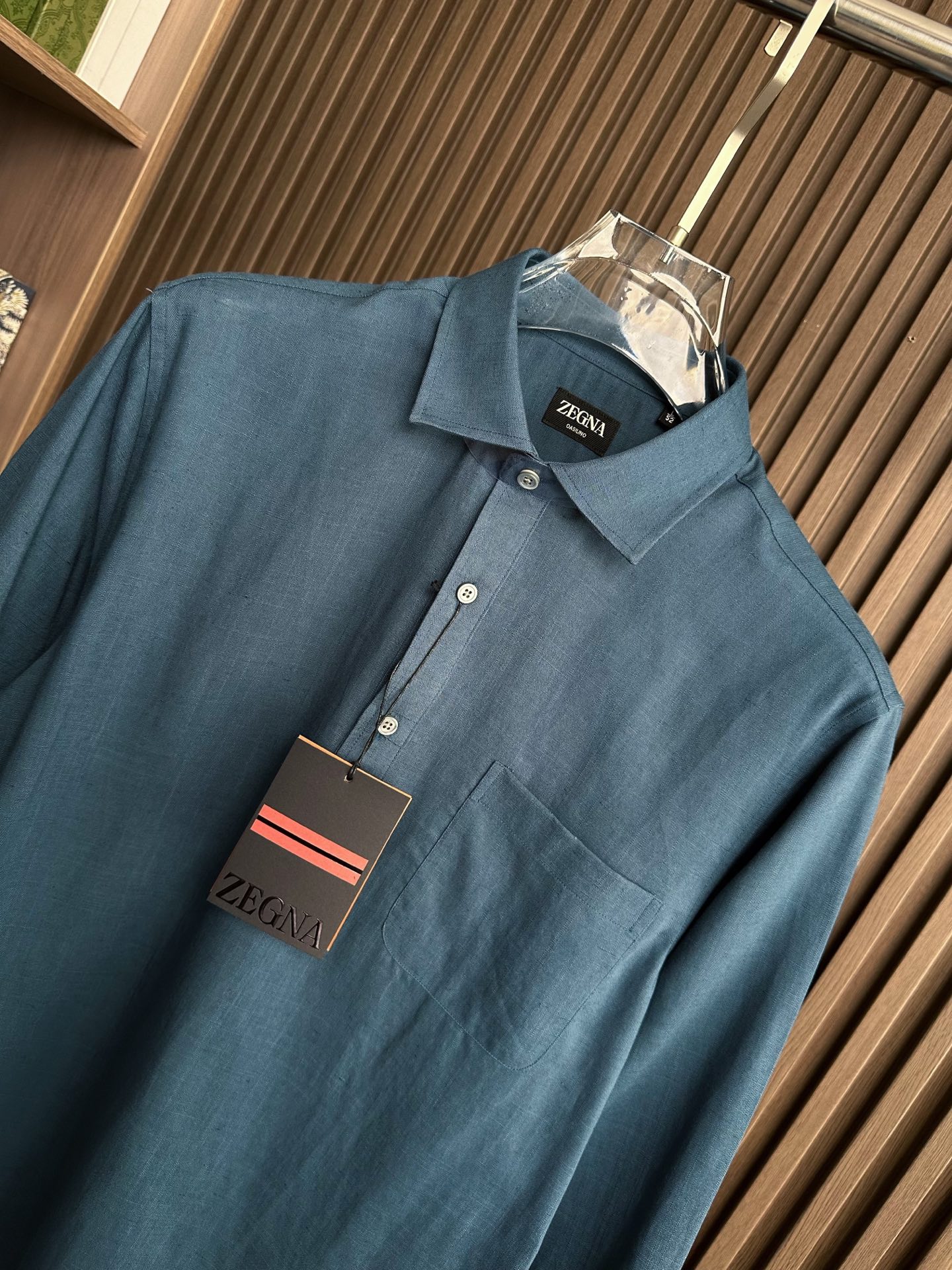 （深蓝色～）ZZ杰尼亚25FW秋冬新款半开扣款亚麻衬衫｜码数：SMLXLXXL