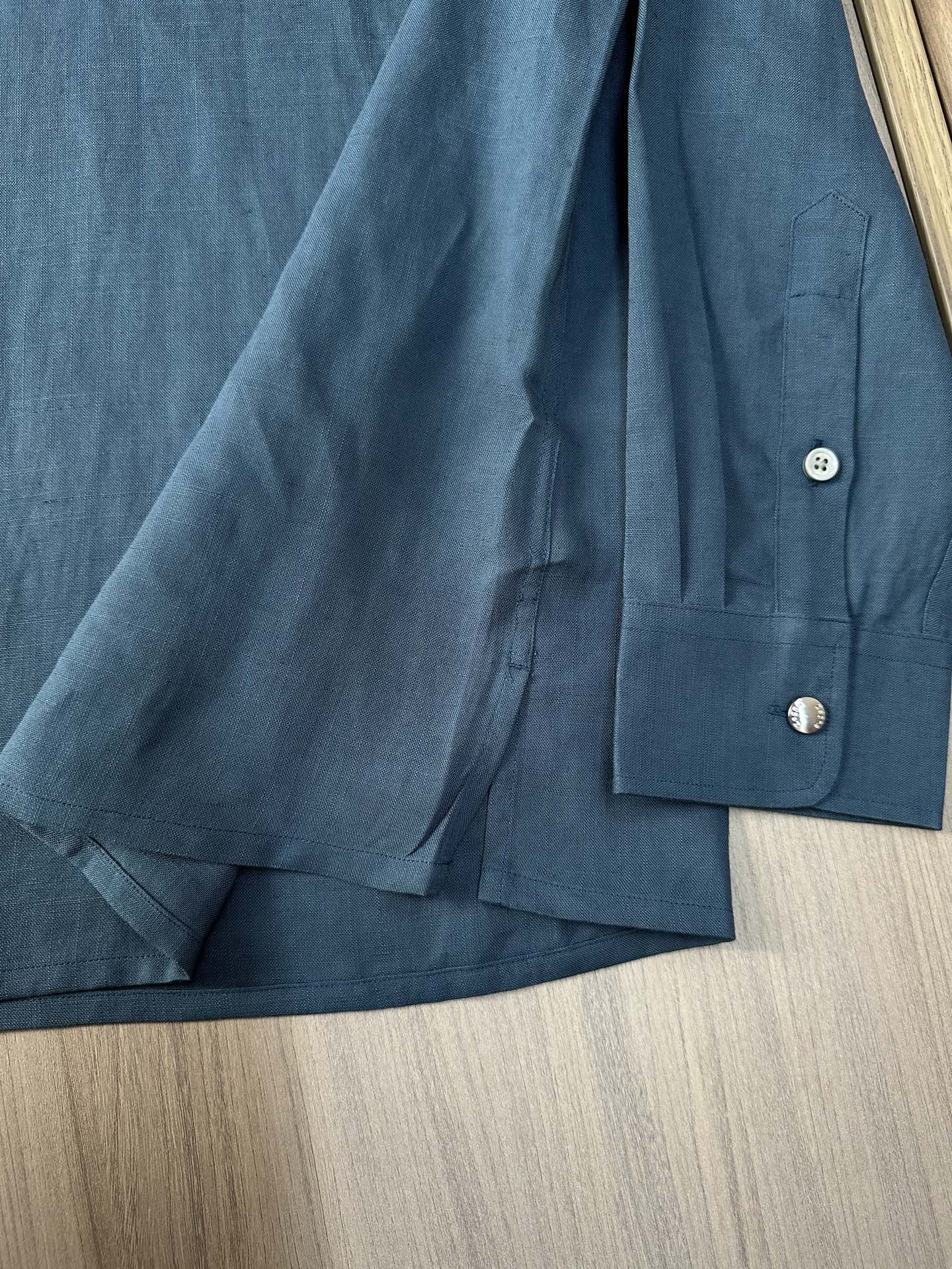 （深蓝色～）ZZ杰尼亚25FW秋冬新款半开扣款亚麻衬衫｜码数：SMLXLXXL