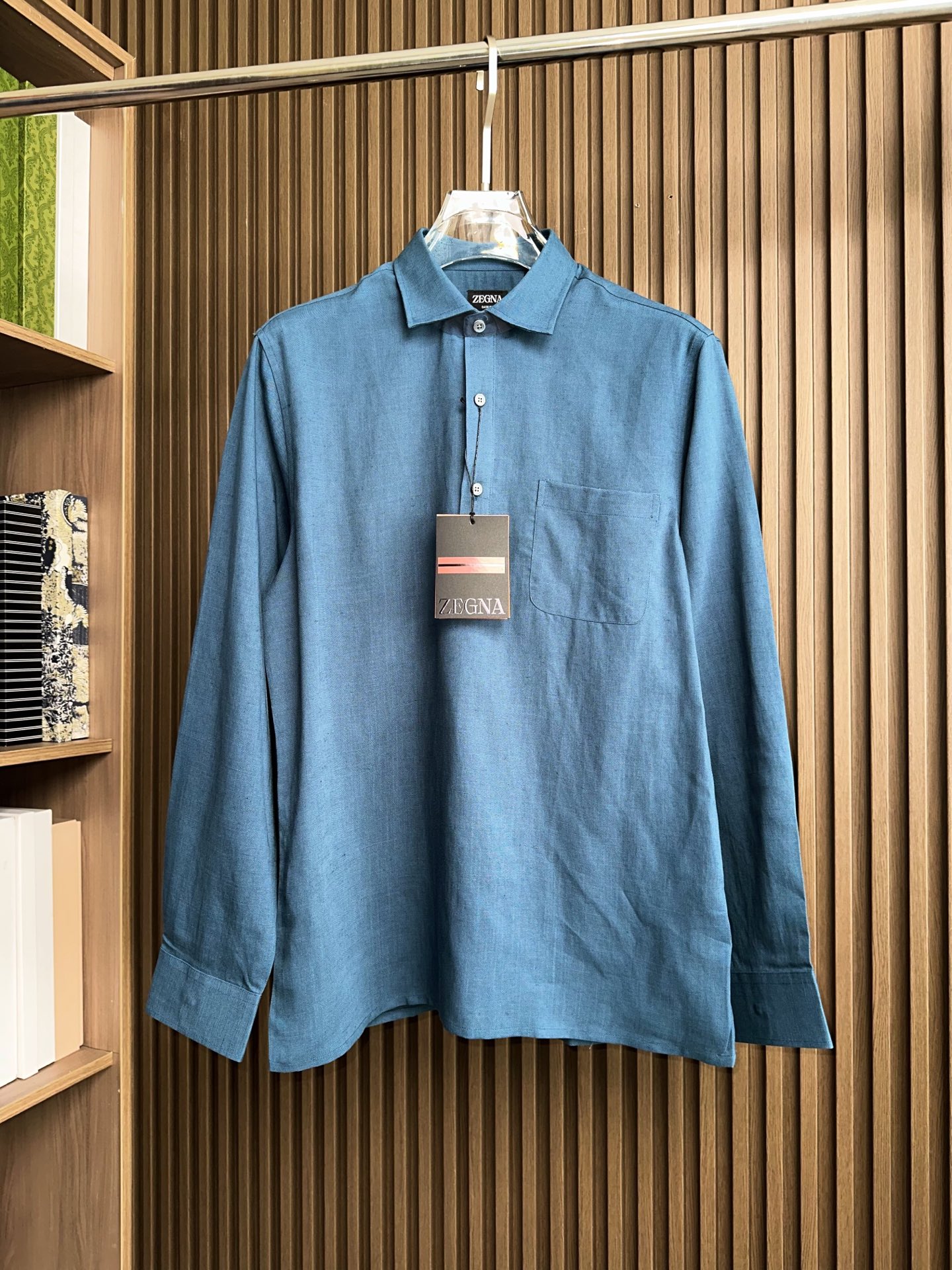 （深蓝色～）ZZ杰尼亚25FW秋冬新款半开扣款亚麻衬衫｜码数：SMLXLXXL