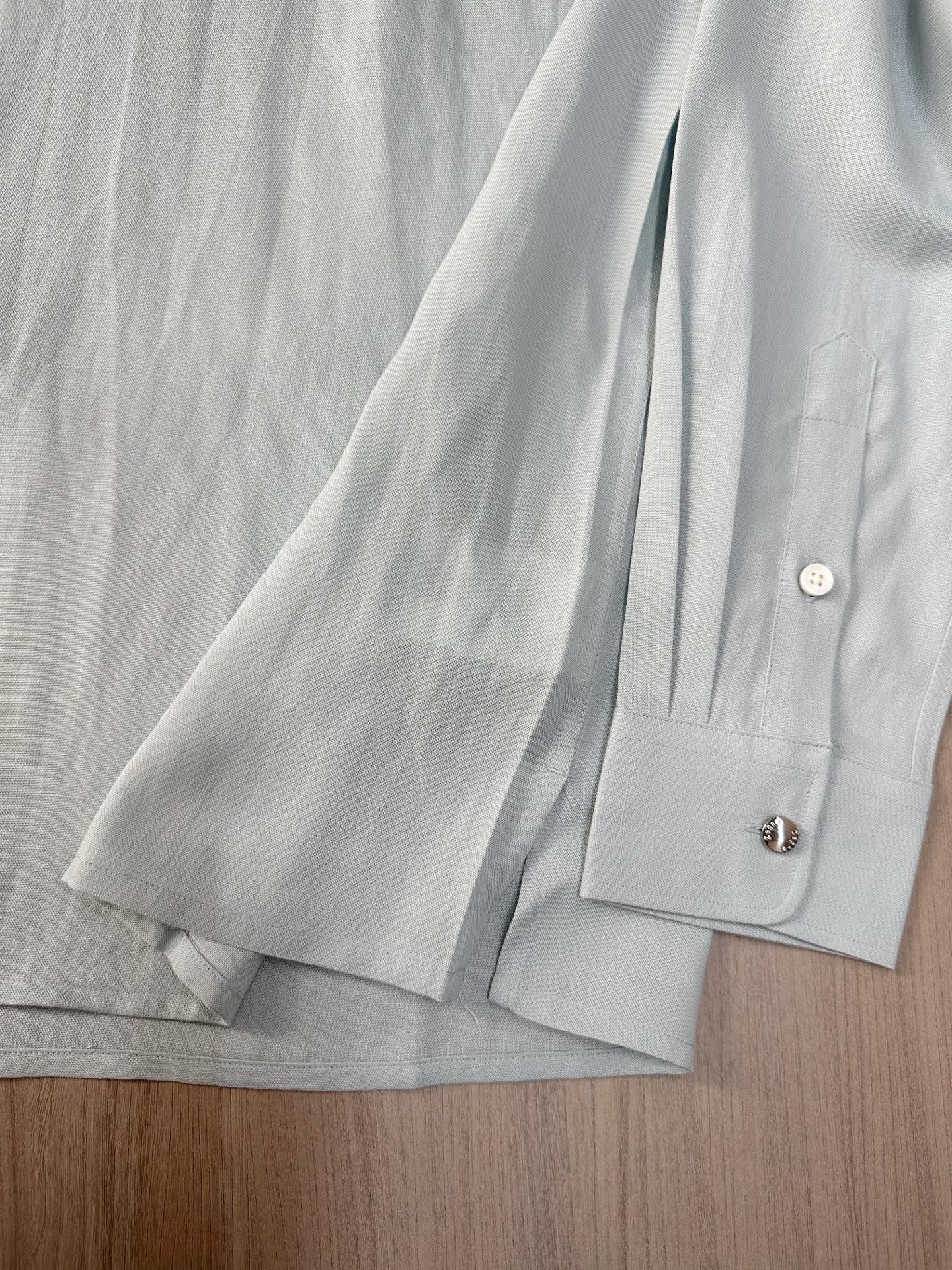 （淡绿色～）ZZ杰尼亚25FW秋冬新款半开扣款亚麻衬衫｜码数：SMLXLXXL