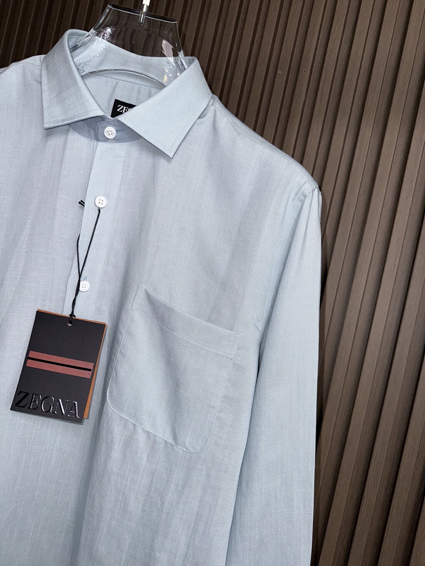 （淡绿色～）ZZ杰尼亚25FW秋冬新款半开扣款亚麻衬衫｜码数：SMLXLXXL