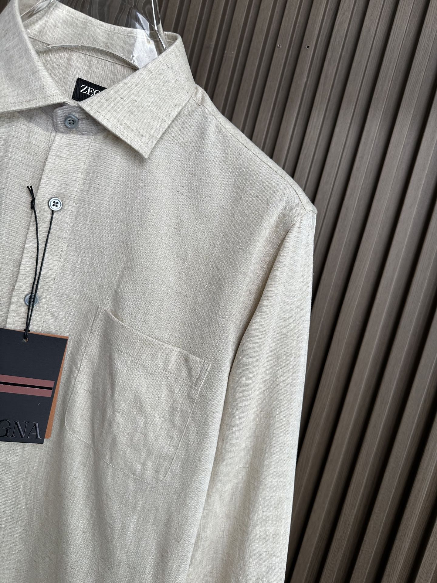 （亚麻原色～）ZZ杰尼亚25FW秋冬新款半开扣款亚麻衬衫｜码数：SMLXLXXL
