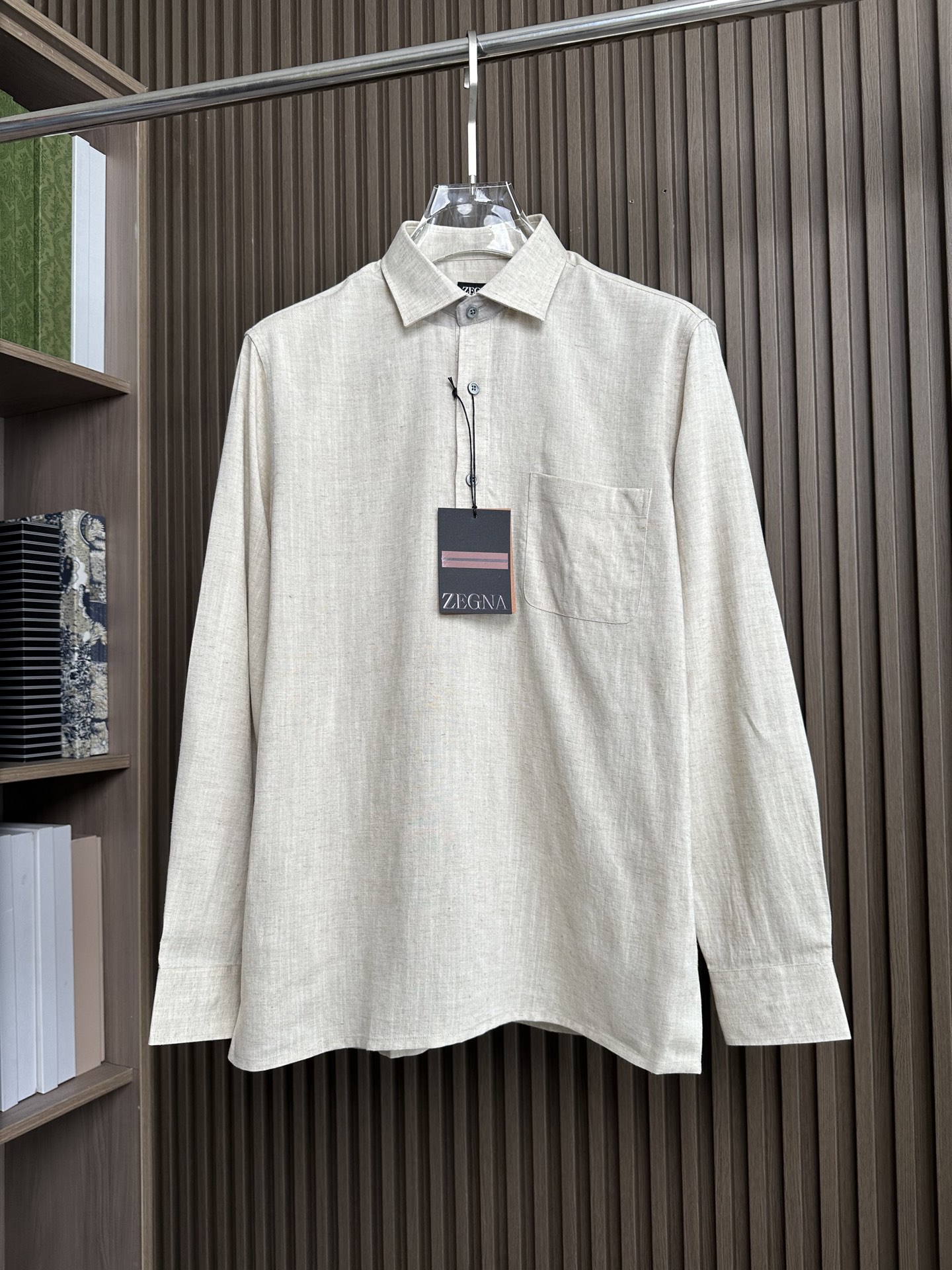 （亚麻原色～）ZZ杰尼亚25FW秋冬新款半开扣款亚麻衬衫｜码数：SMLXLXXL