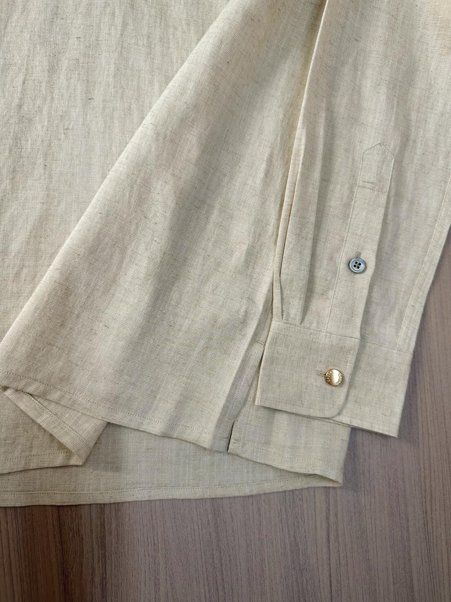 （亚麻原色～）ZZ杰尼亚25FW秋冬新款半开扣款亚麻衬衫｜码数：SMLXLXXL