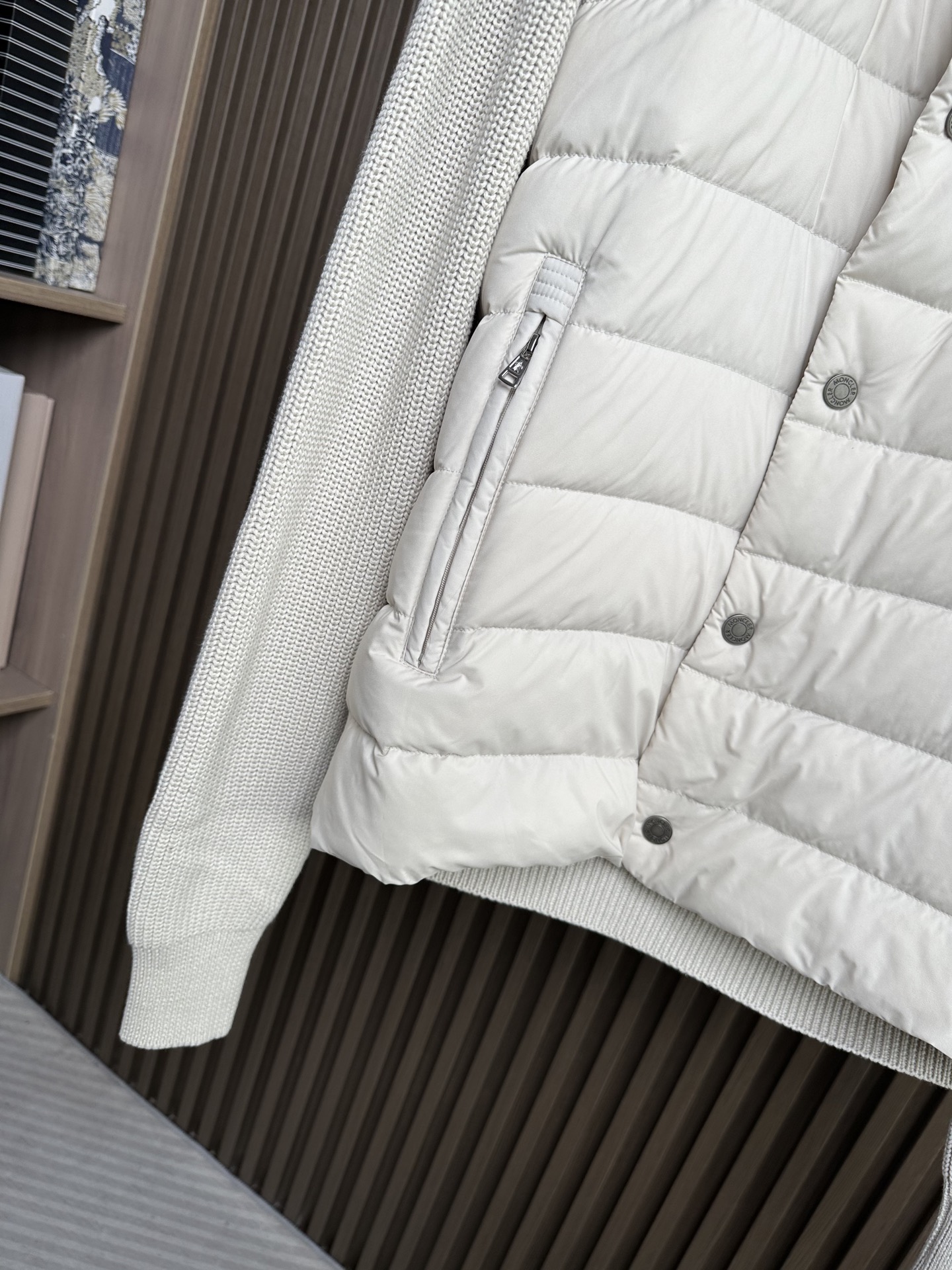 羽绒服 （米白～）Mon蒙口2025 秋冬季新品｜拼接针织羽绒服｜重塑运动高奢风格