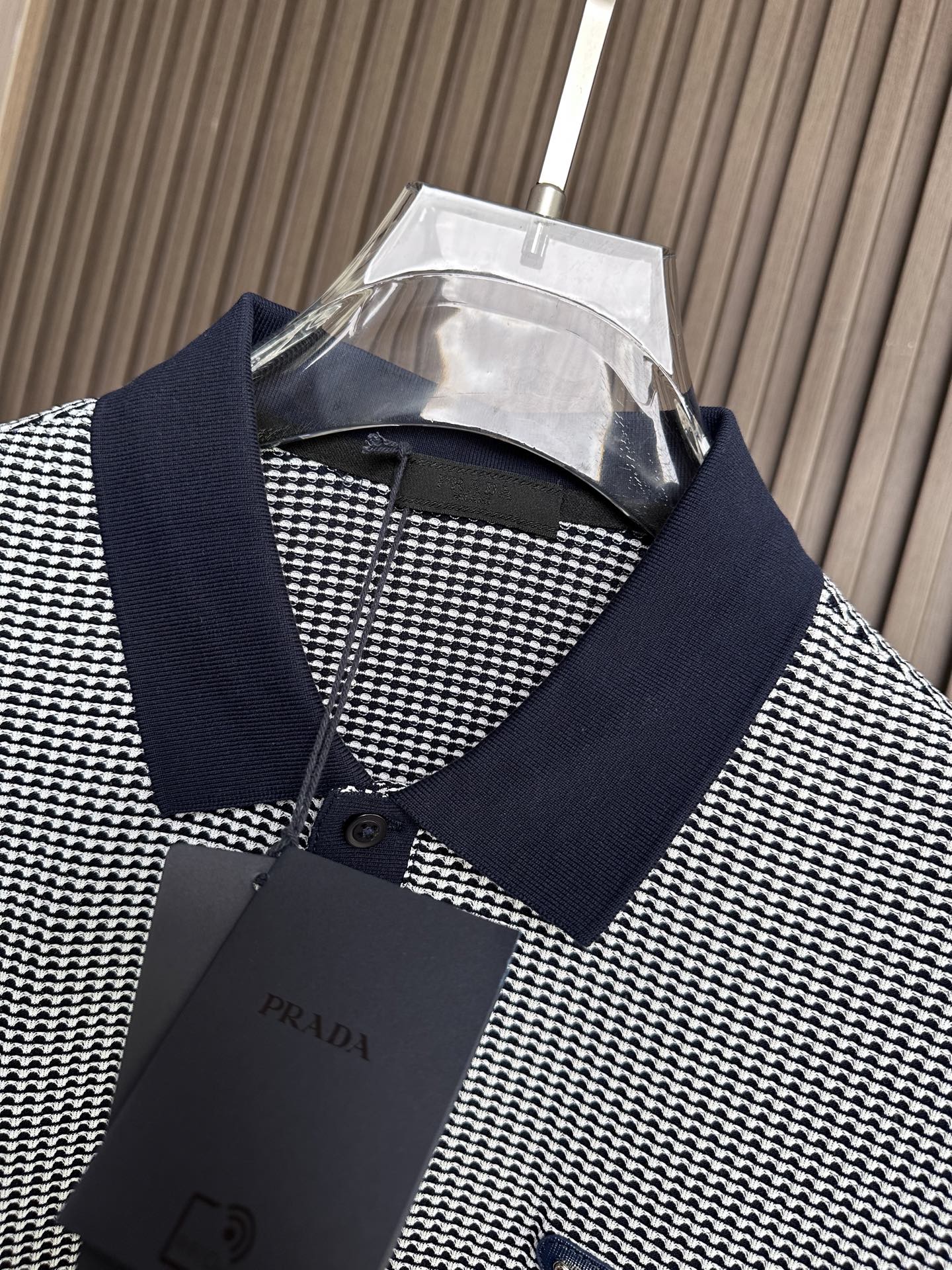 （藏蓝～）PRADA普拉达26SS春夏新款竖条提花起脚短袖 原版定制 面料选用进口彩柔棉 轻薄透气 上身