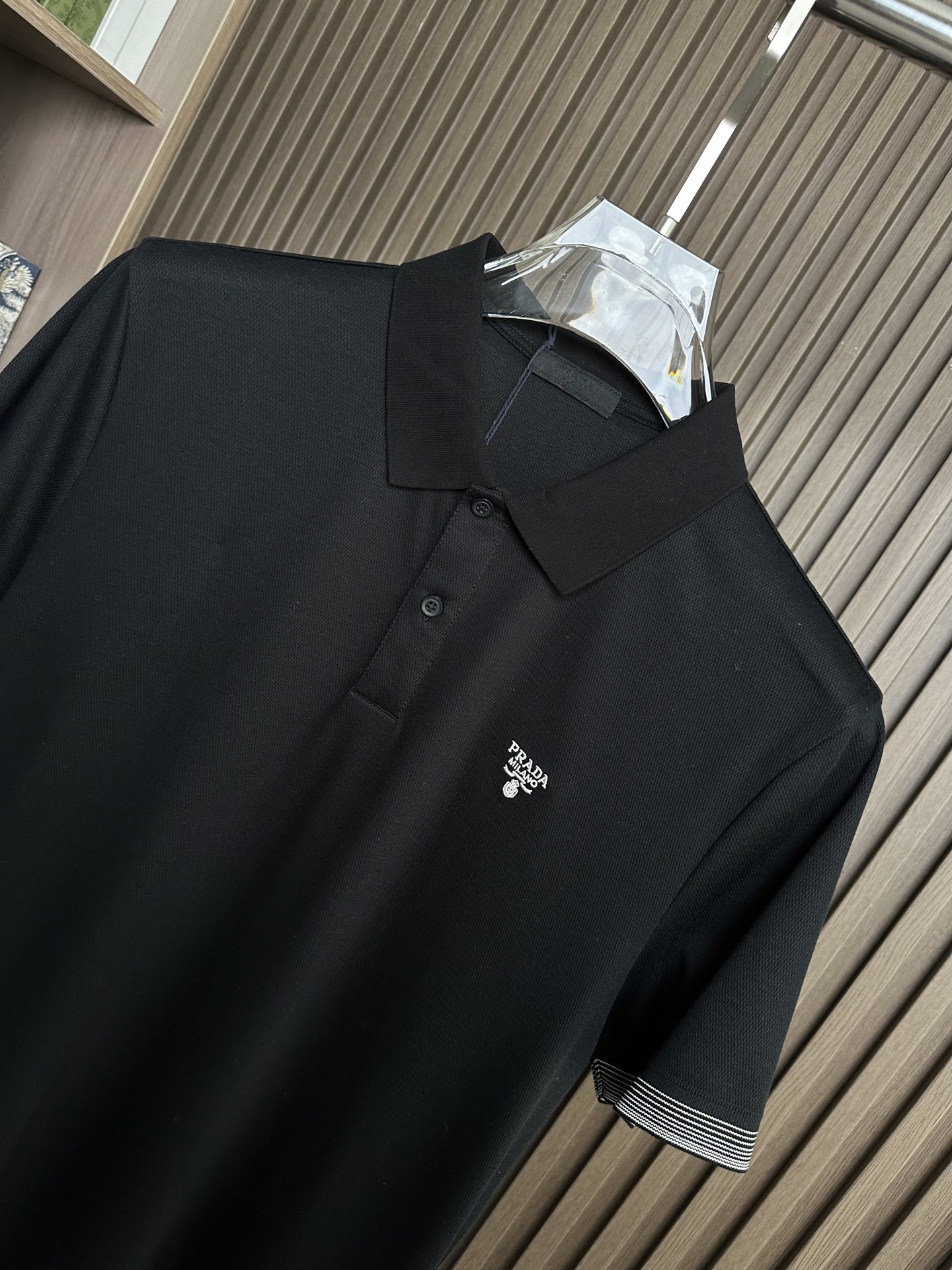 🔥（黑～）PRADA普拉达26SS春夏起脚色织Polo 手感舒适 原版定制 高端大气 胸前刺绣品牌log