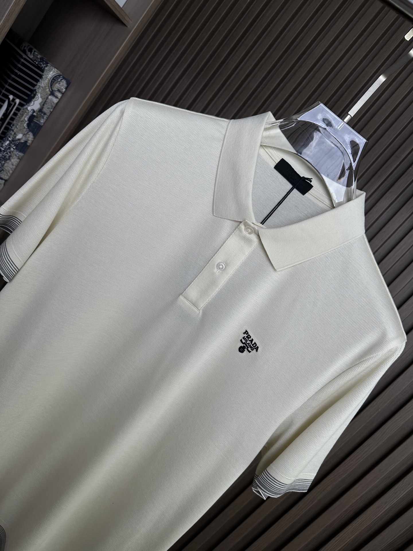 🔥（米白～）PRADA普拉达26SS春夏起脚色织Polo 手感舒适 原版定制 高端大气 胸前刺绣品牌lo