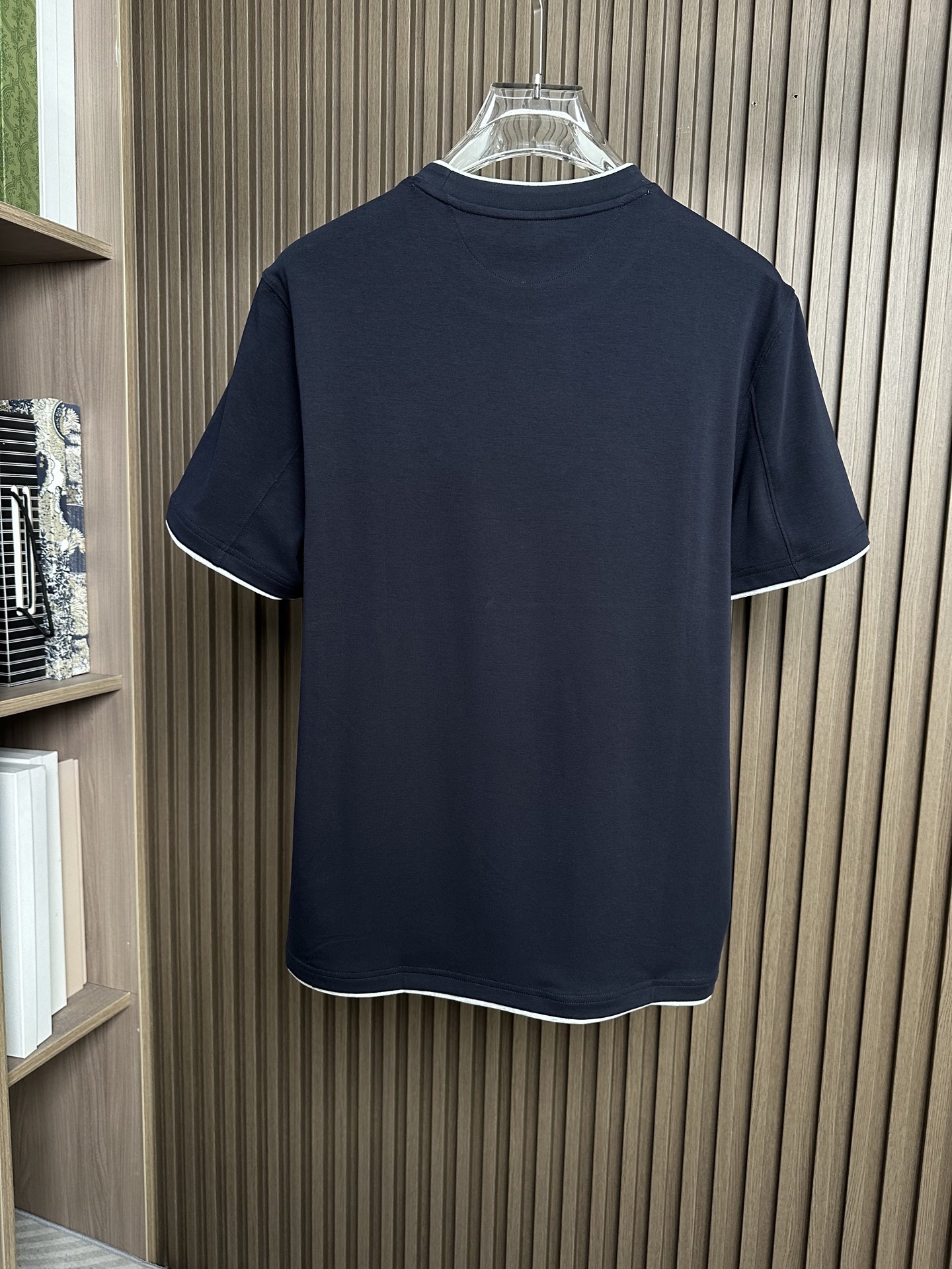 （藏蓝色～）BC家26SS春夏短袖（两色叠加领口，袖口设计） 这款短袖面料采用32支双股新疆长绒棉紧密圆